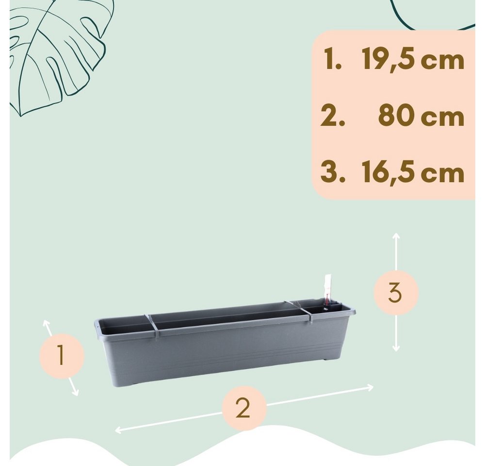 Thumbnail - GarPet Blumenkasten 2x Blumen Kasten Wasserspeicher Outdoor Gießschacht 80 cm Anthrazit