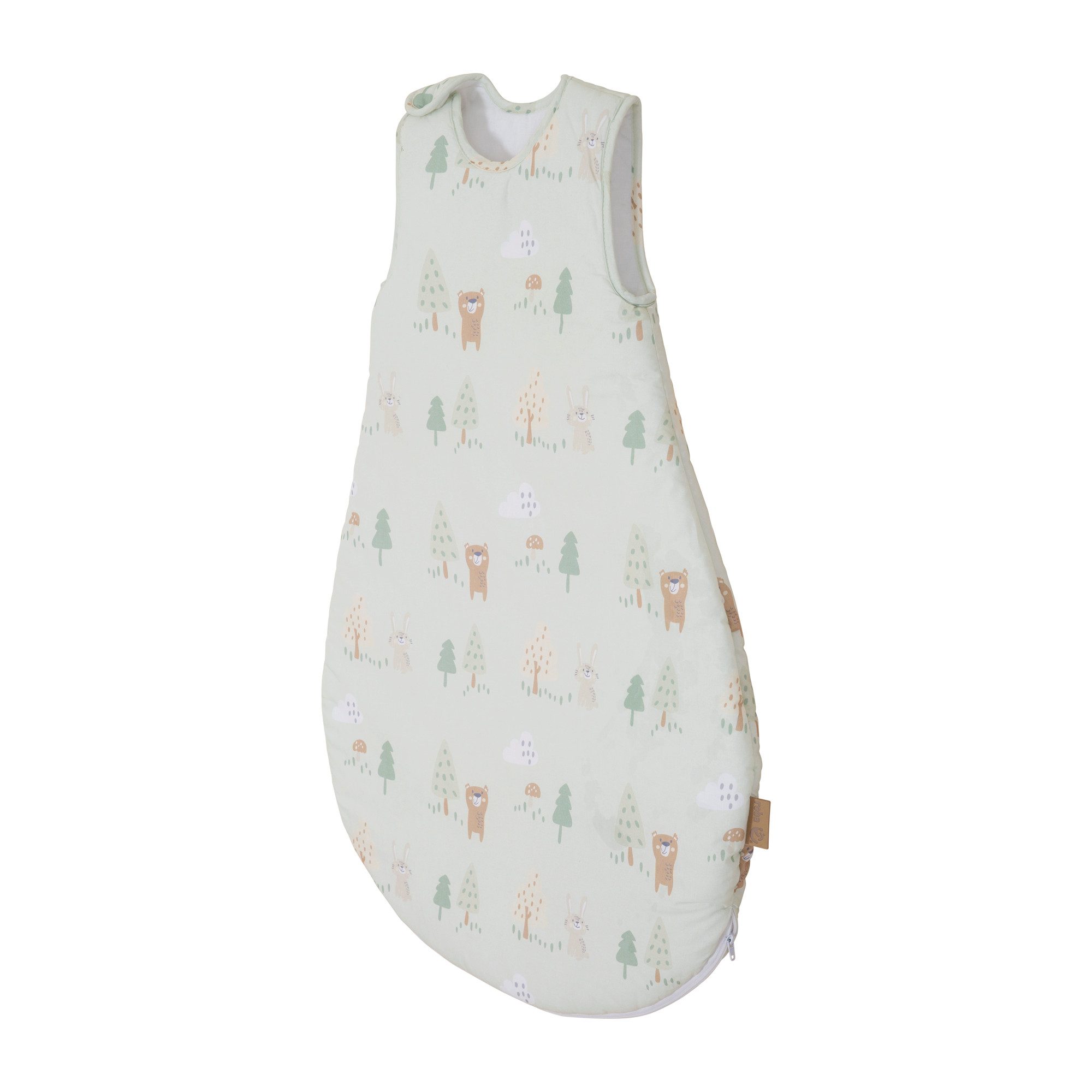 roba® Babyschlafsack Woodland Buddies - Schlafsack ganzjährig aus Baumwolle für Babys (TOG-Wert 1,5), Atmungsaktiv & hautfreundlich - Ohne Ärmel - Tier Motiv - Pastell Grün