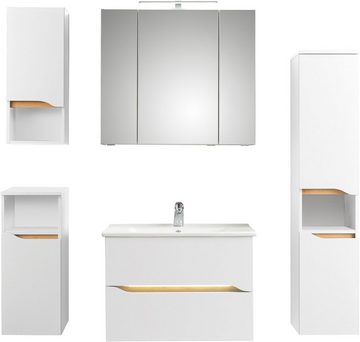 Saphir Badmöbel-Set Quickset 5-teilig, Keramik-Waschtisch und LED-Spiegelschrank, (7-St), Midischrank, Unterschrank, Hängeschrank, inkl. Türdämpfer, 7 Türen
