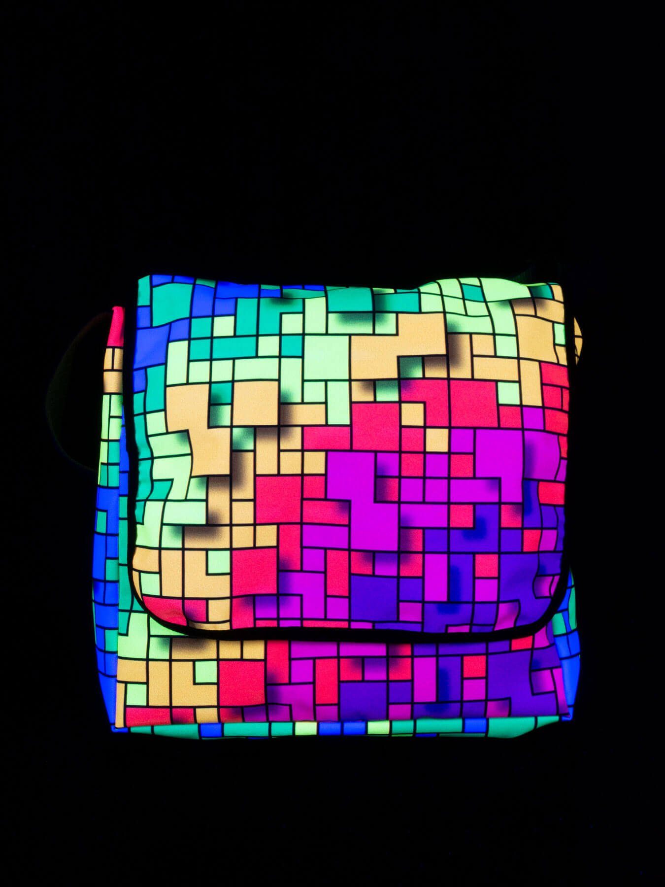 unter leuchtet PSYWORK Neon Pixel", UV-aktiv, Schwarzlicht Schwarzlicht "Fancy Rainbow Umhängetasche Tragetasche