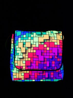 PSYWORK Tragetasche Schwarzlicht Umhängetasche Neon "Fancy Rainbow Pixel", UV-aktiv, leuchtet unter Schwarzlicht