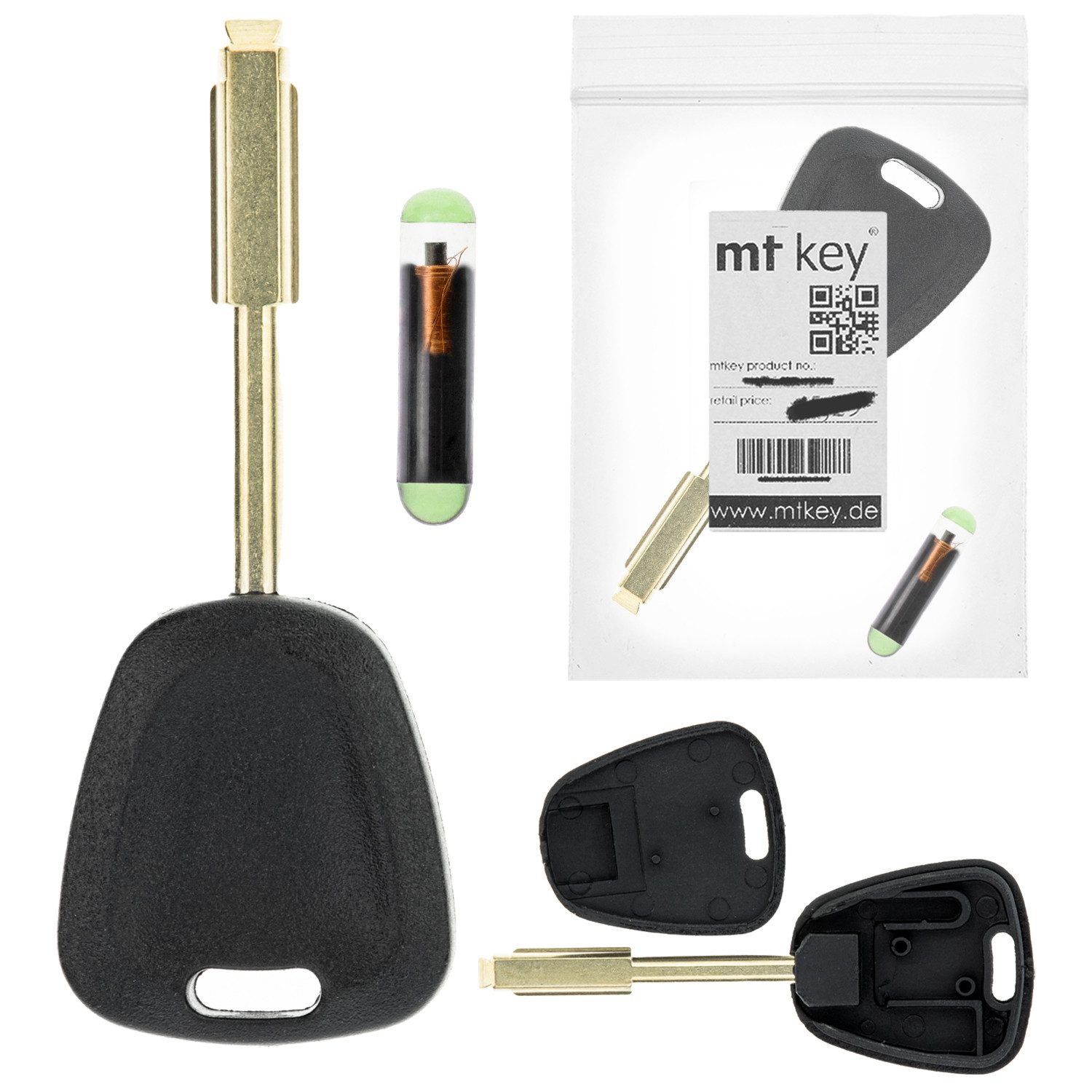 mt-key Schlüsseltasche Auto Zünd Schlüssel Rohling TBE1 + ID13 Transponder (Set), für Jaguar Sovereign (99-06); Xj (98-02)