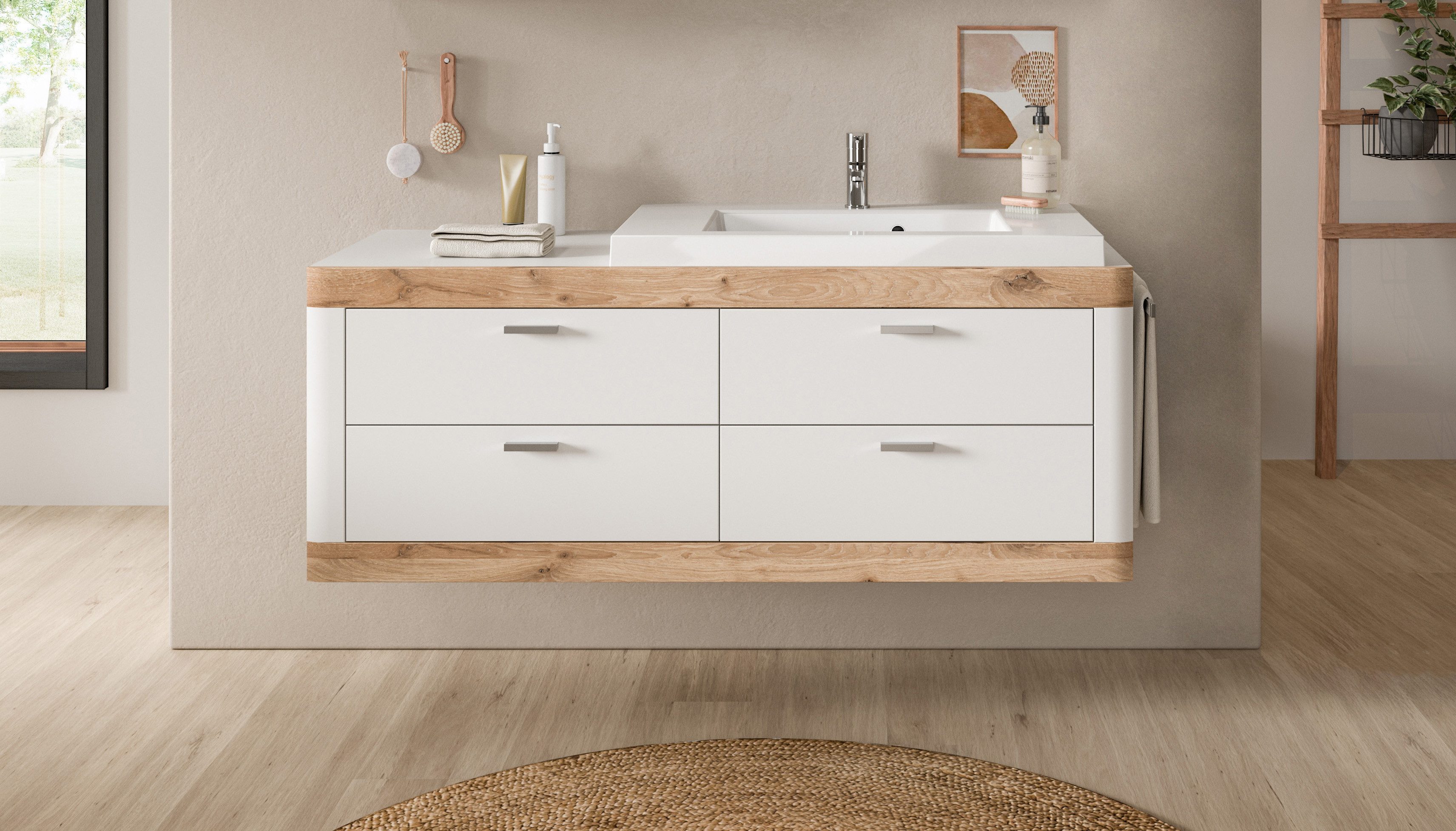 Home affaire Waschtisch Landsby, Breite 133 cm, inkl. Mineralguss-Waschbeck günstig online kaufen