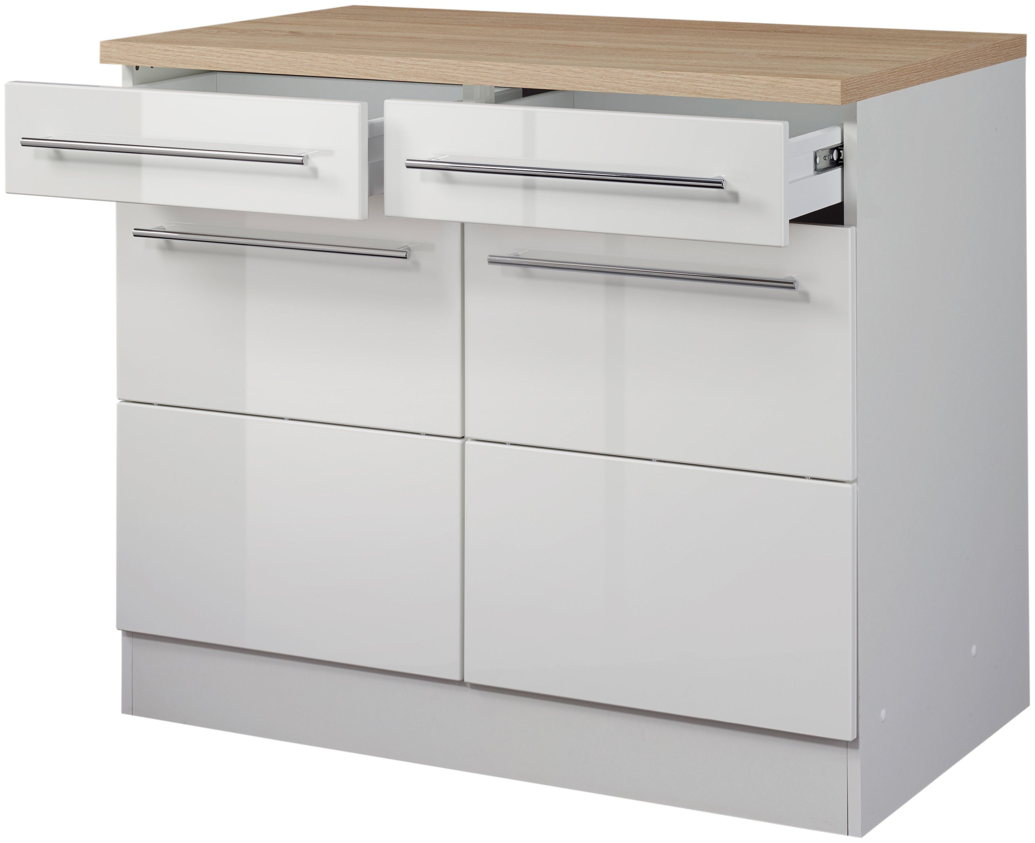 KOCHSTATION Unterschrank KS-Wien Breite 100 cm, 2 Türen, 2 Schubkästen, für viel Stauraum – Bild 2 von 5
