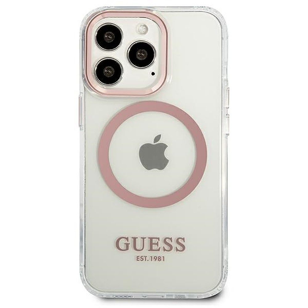 Guess Handyhülle Schutzhülle Magnethülle Smartphonehülle 6,1 Zoll, MagSafe, transparent, Metallrahmen, stoßfest