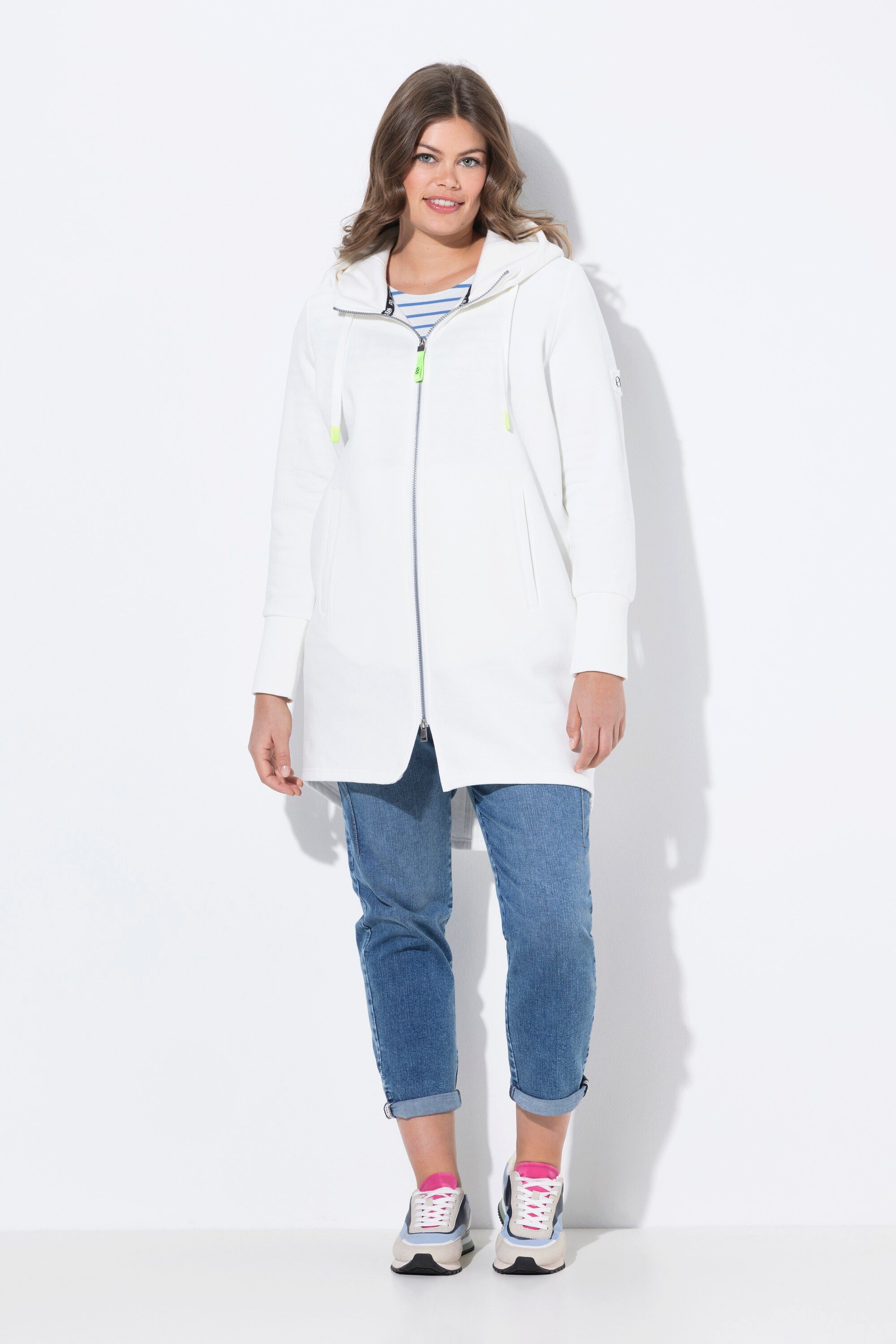 Laurasøn Sweatjacke Sweatjacke lang geschnitten Kapuze günstig online kaufen