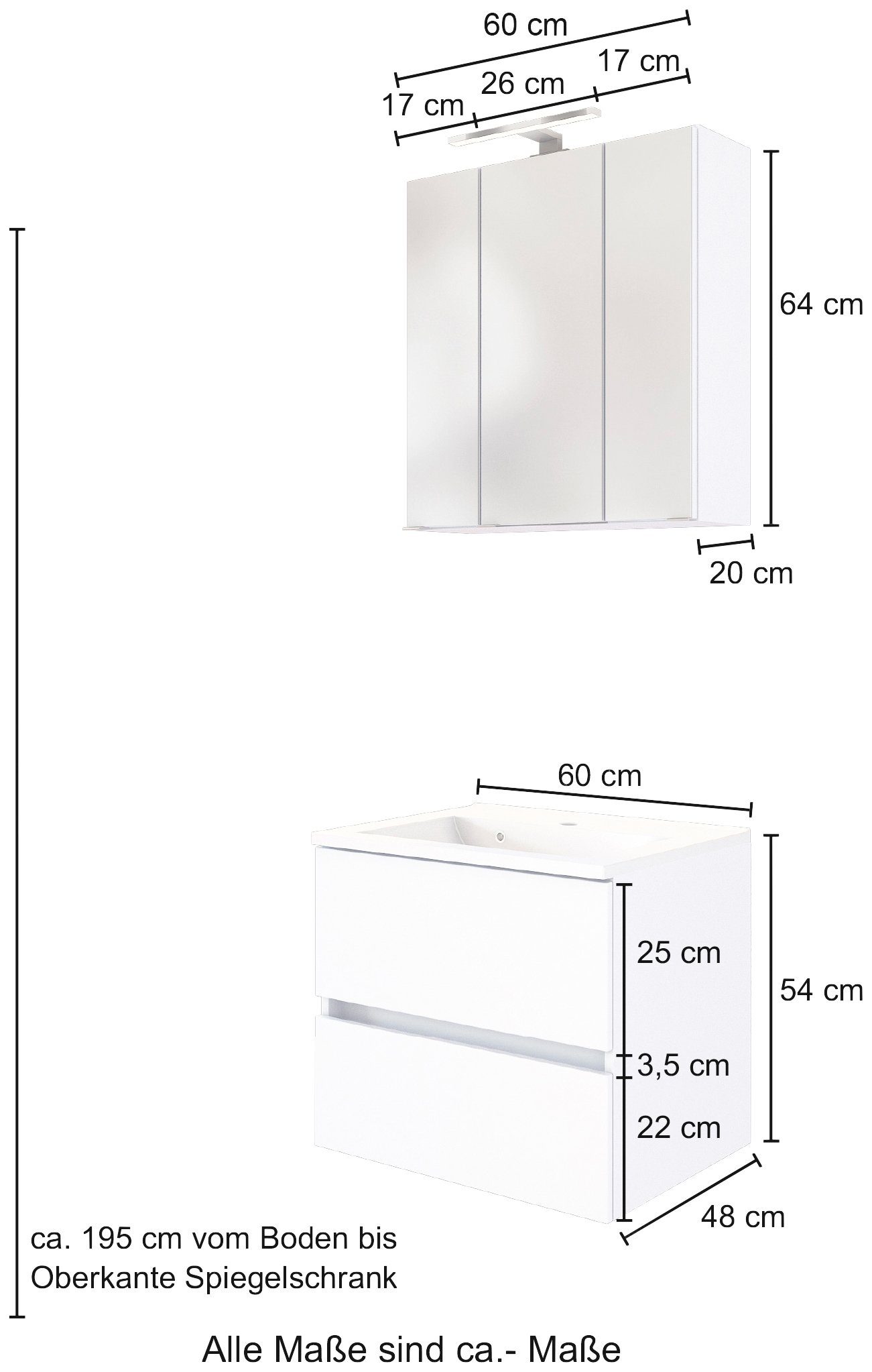 welltime Badmöbel-Set Baabe, (Set, 2-St), Breite 60 cm, Softclose-Funktion