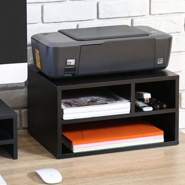 FITUEYES Druckertisch, Druckerhalter Holz Schwarz mit 3 Fächern Schreibtisch Organizer für Büro und Zuhause 47x40x22.5cm