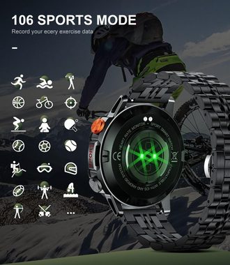SIEMORL Smartwatch (1,43 Zoll, Android iOS), Herren mit Telefonfunktion 20 Sportmodi Wasserdicht Fitness Militäruhr