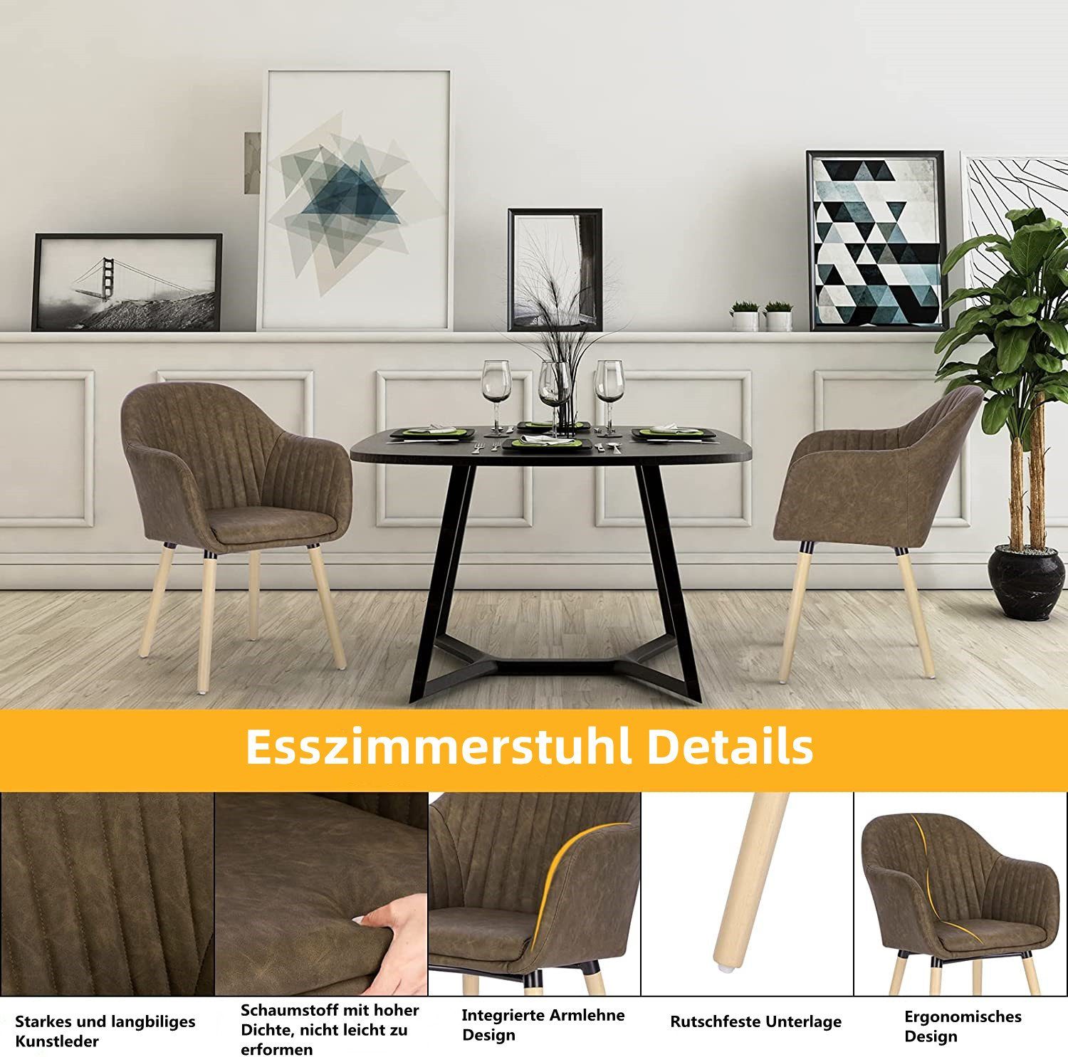 (1 Esszimmerstuhl Wohnzimmerstuhl Design Dunkelbraun Stuhl Sessel Woltu St), Massivholz