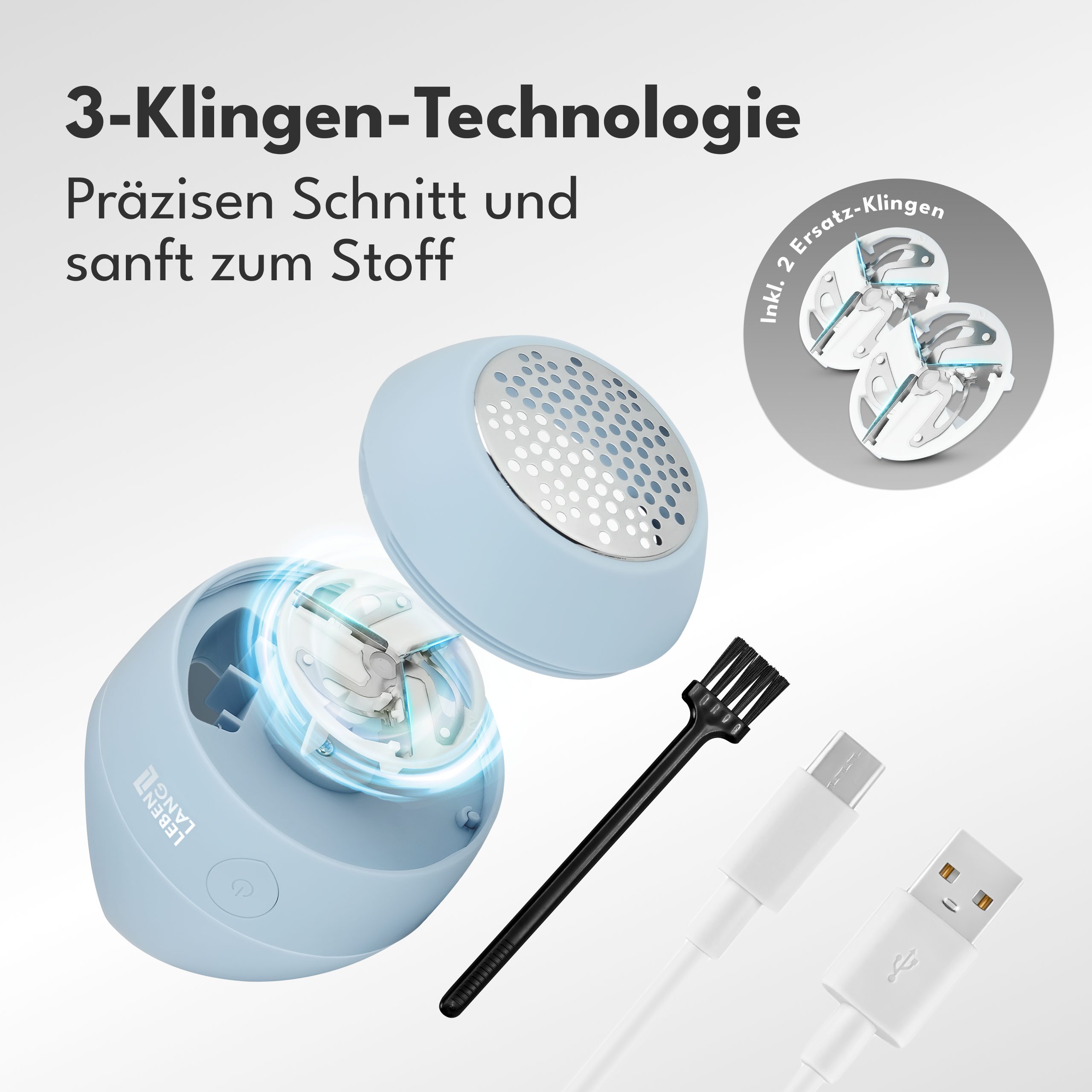 Lebenlang Fusselrasierer elektrischer Mini-Entfussler - Perfekt für Unterwegs, 400mAh - Inkl. Ersatzklingen & Reinigungspinsel
