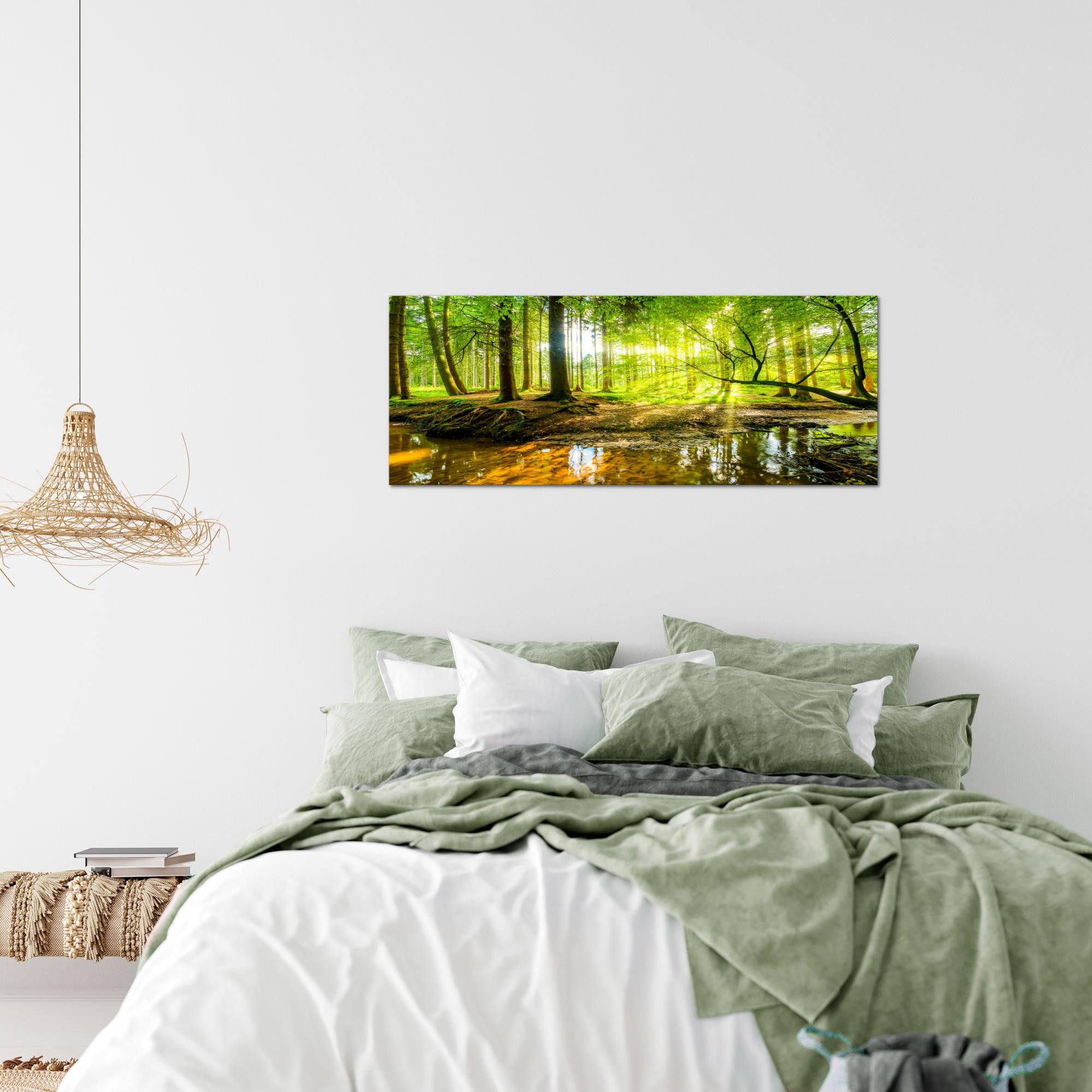Runa Art Wandbild Wald Landschaft Deko Grün Natur Bilder 100x40 cm 611712a, Wald