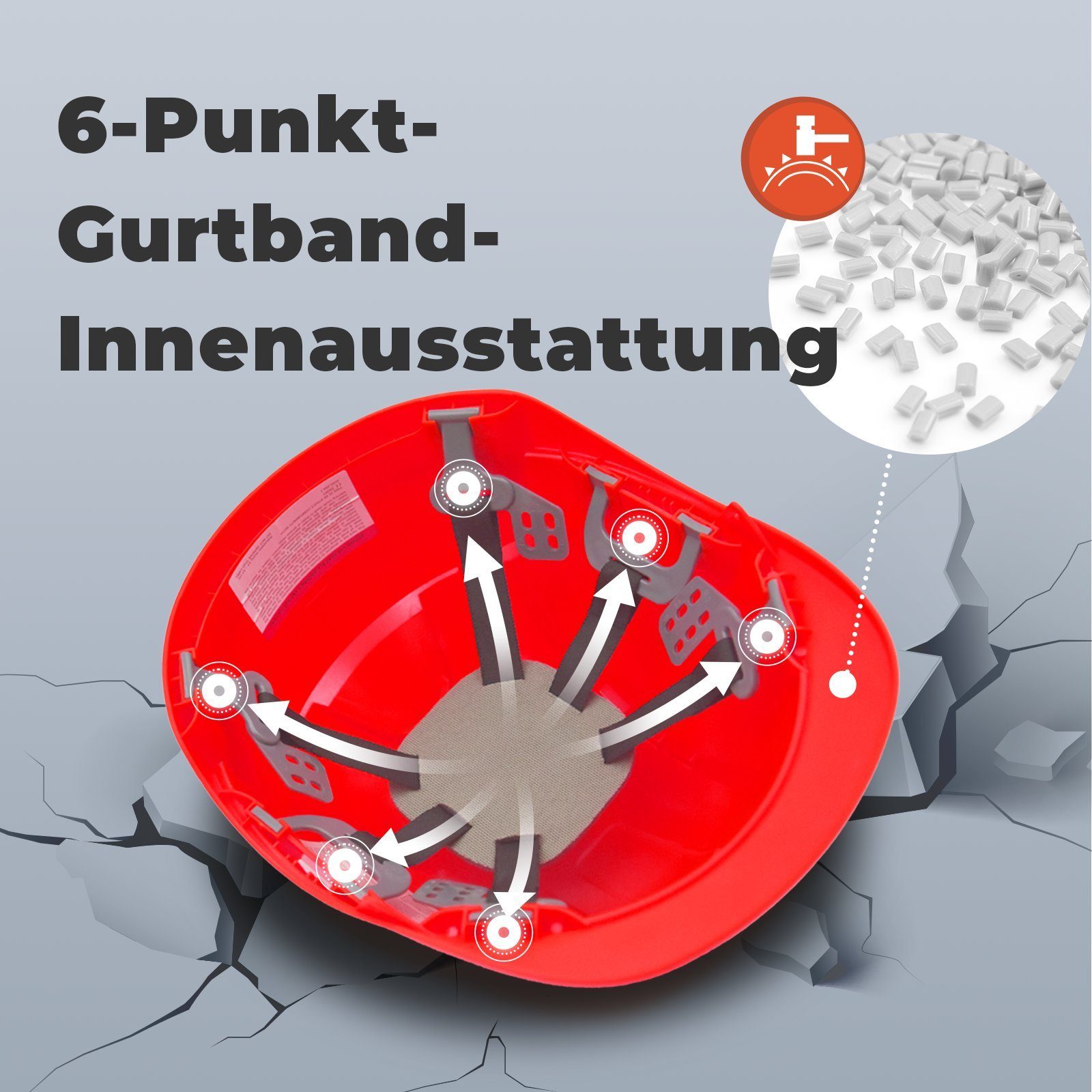 Mustbau Schutzhelm EN397 Sicherheitshelm, Arbeitshelm mit ABS-Material (5-tlg), Bauhelm, 52-66cm Einstellbar