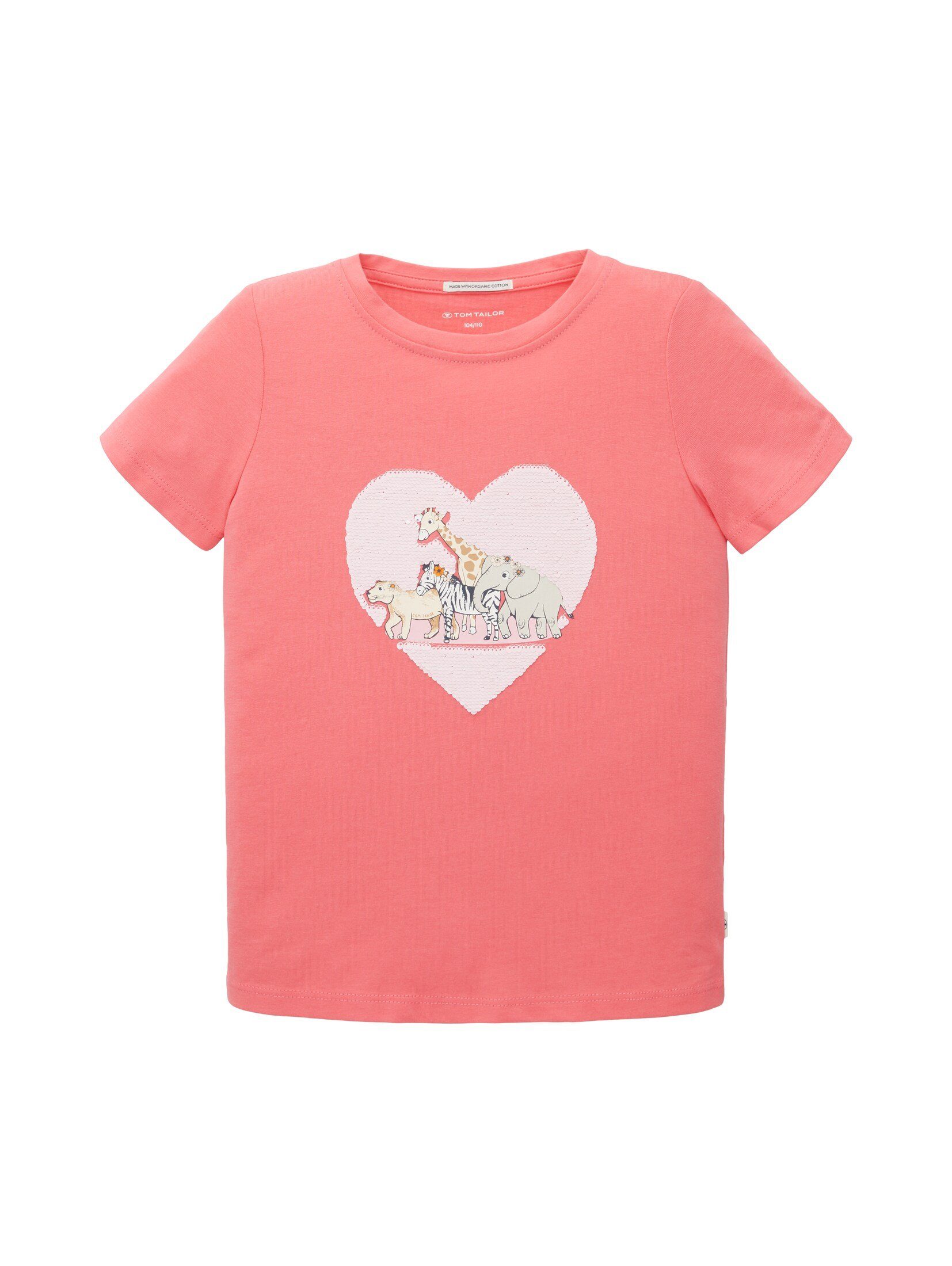TOM TAILOR Langarmshirt T-Shirt mit Pailletten-Applikation pink dream