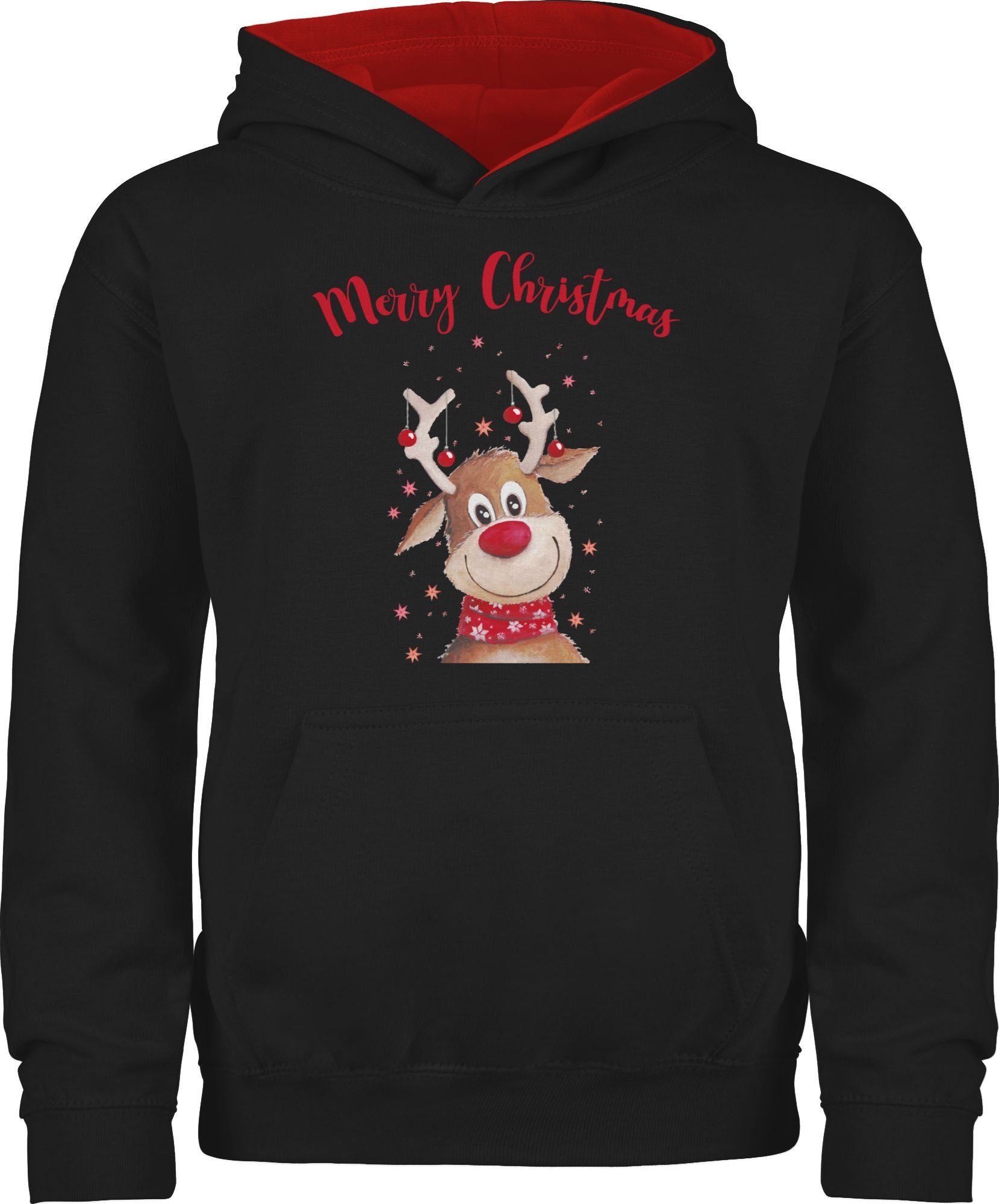 Christmas Kinder Hoodie 1 Rentier Merry Schwarz/Rot Kleidung Shirtracer Weihnachten