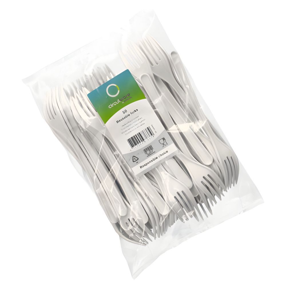 Haval Tafelgabel Circulware Mehrweg-Gabeln PP-MF 18,5 cm weiss extra stabil 50 Stk – Bild 2 von 2