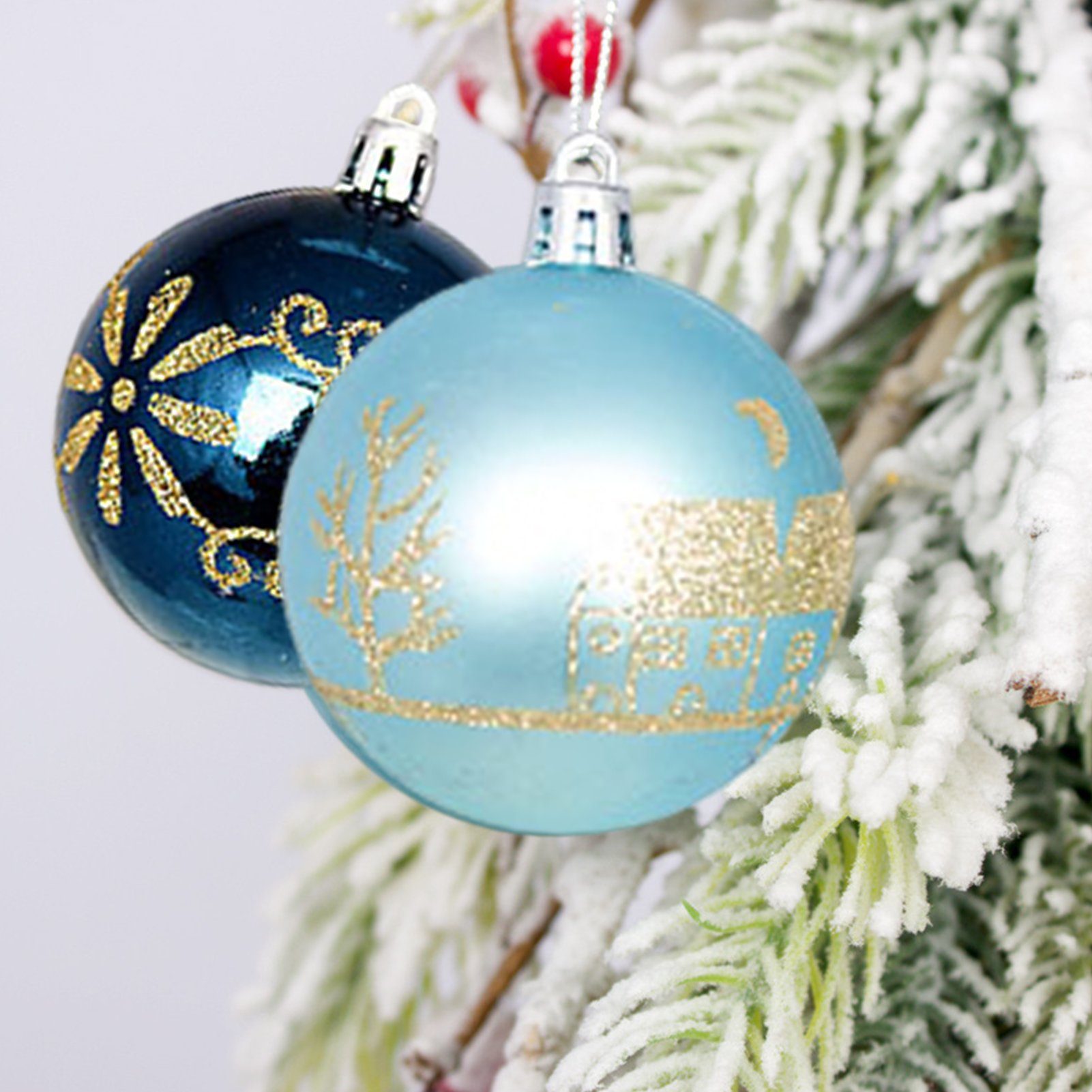 Rutaqian Weihnachtskugel 44 Weihnachtskugeln, 3-6cm Set Geschenkbox Farbkugel Weihnachtsbaumkugel Stück/Set Rot-Weiß-Weihnachtsball-Ornament, aus Plastik