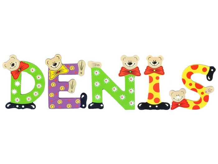 Playshoes Deko-Buchstaben (Set 5 St) Kinder Holz-Buchstaben Namen-Set DENIS - sortiert Farben können variieren bunt