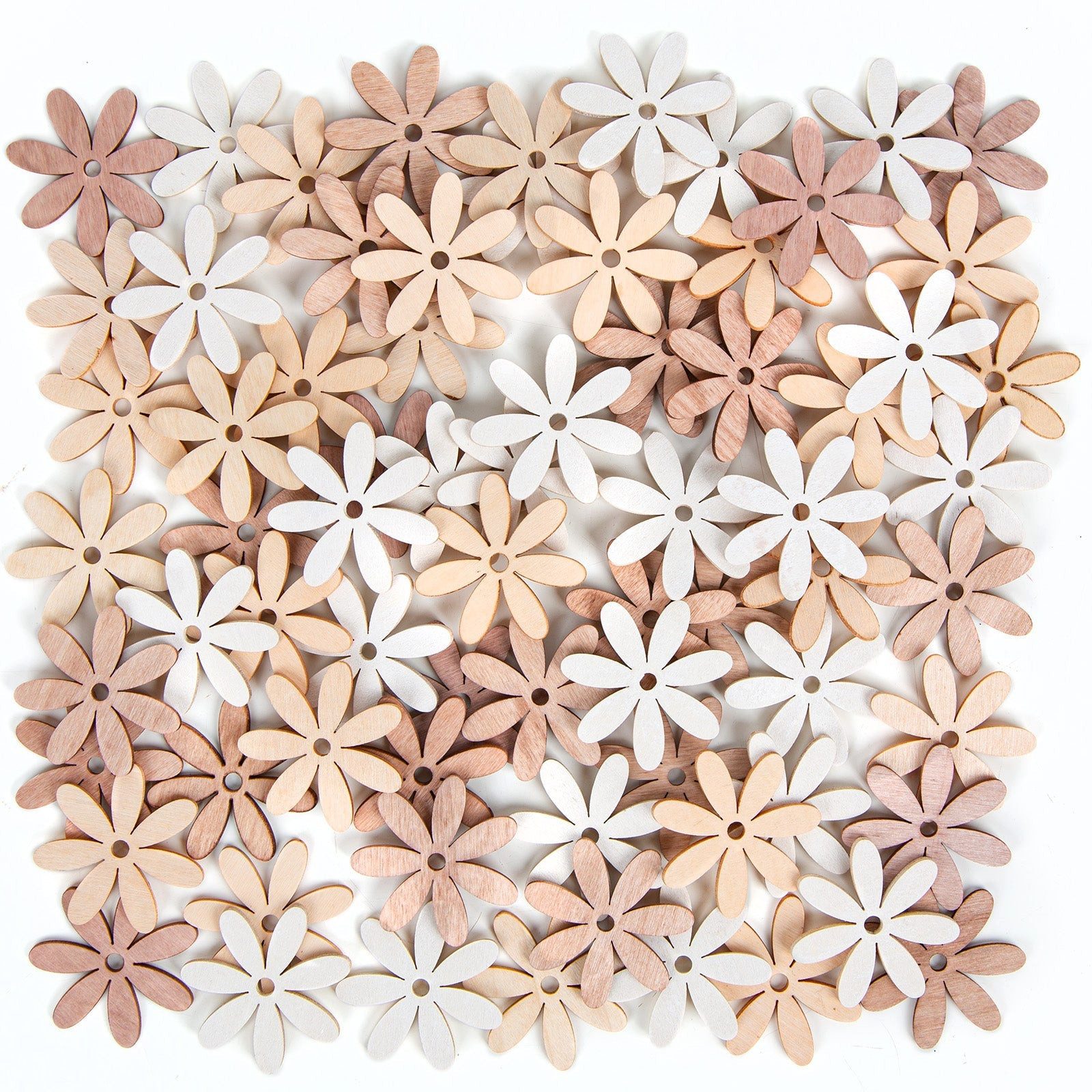 Logbuch-Verlag Dekofigur 72 kleine Blüten zum Streuen aus Holz braun weiß beige creme 4 cm