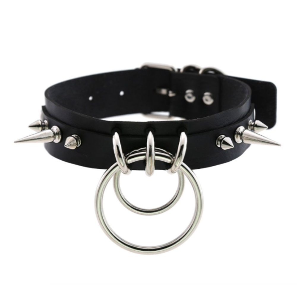 Sandritas Erotik-Halsband Halsband mit Nieten Ringe Kette Sklave Schwarz Bondage BDSM SM | Bondage-Halsbänder