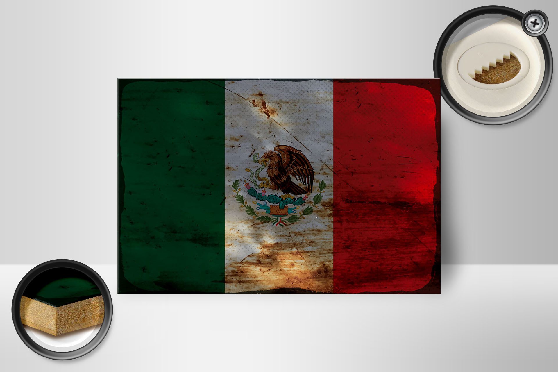 Femer GmbH Holzbild Flagge Mexiko 18x12 cm Flag of Mexico Rost, Flaggen (1 St), Glatte Holzfaserplatte (MDF), vorn beschichtet