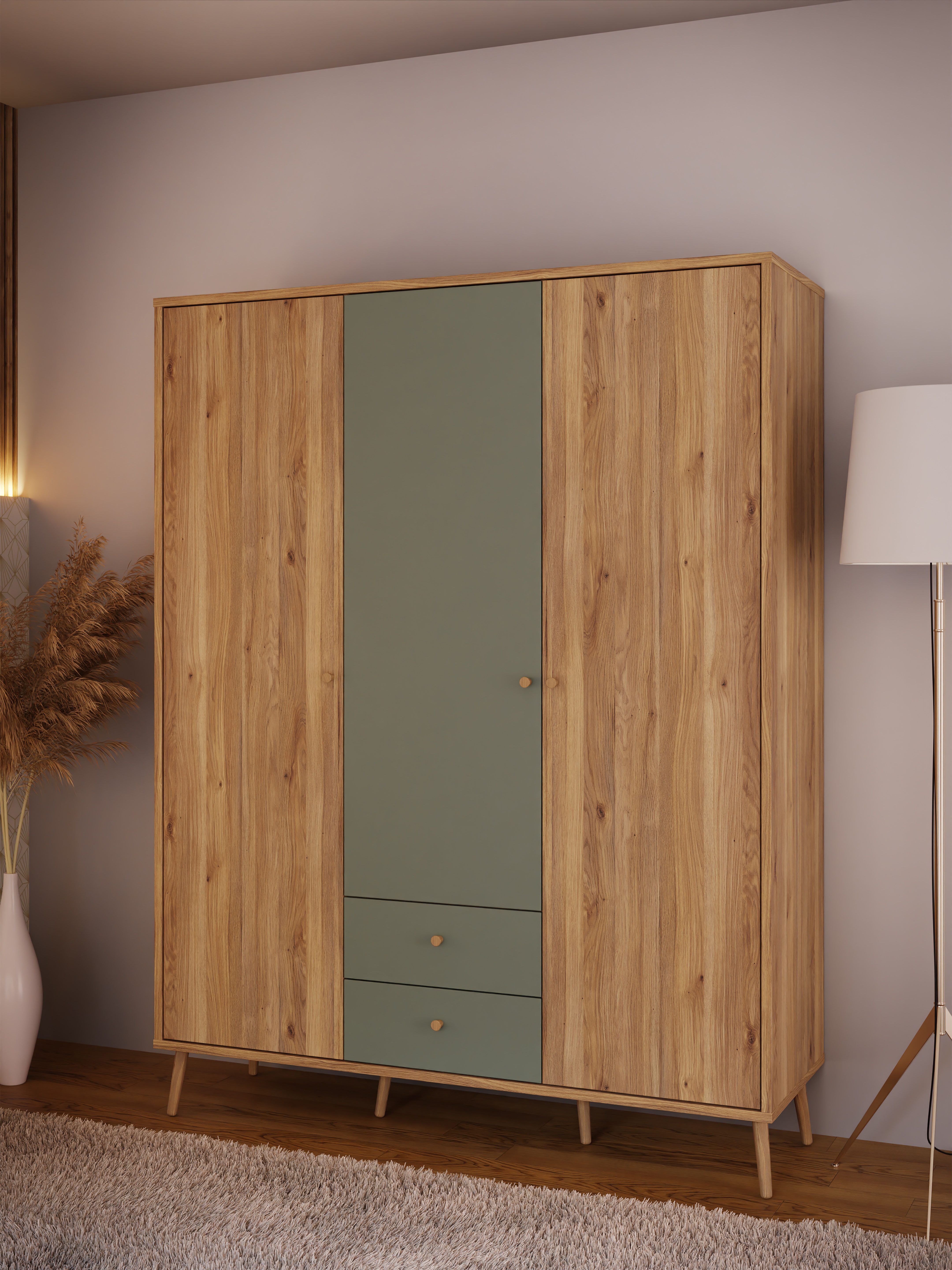 FORTE Kleiderschrank, (B/H/T ca. 94,5x185,6x52,2 cm), Salbei, Drehtürenschr günstig online kaufen