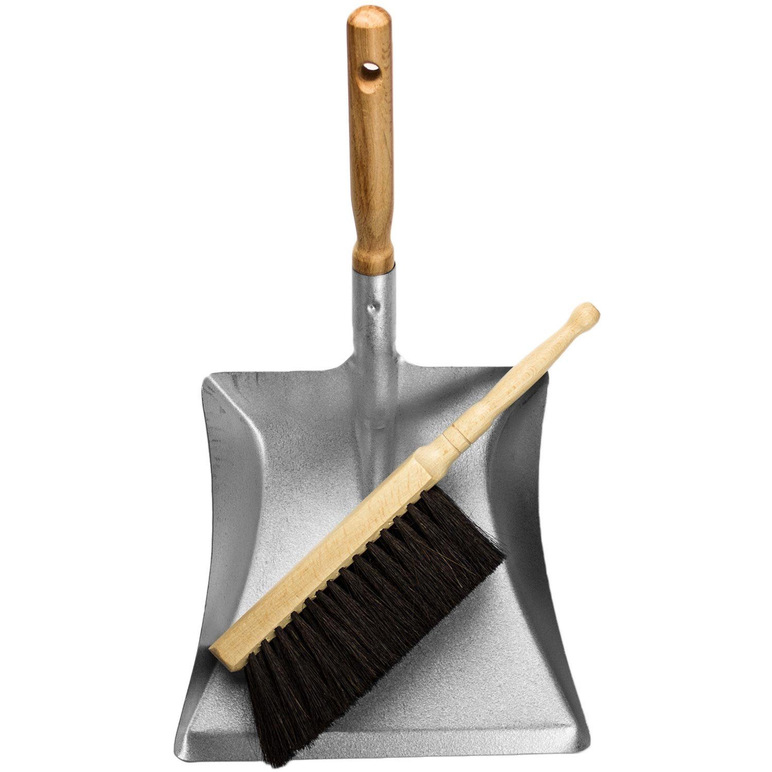 Landshop24 Kehrgarnitur Kehrset Handfeger Rosshaar + Kehrschaufel Metall verzinkt Holzgriff, Fliesen, Laminat, Beton, Pflaster, Vinylboden, Linoleum, (Komplett-Set, 2-tlg., 2-tlg), verantwortungsvoll, kein Plastik