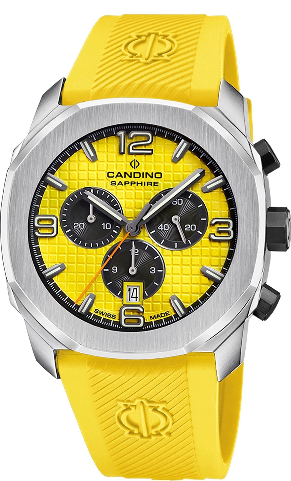 Candino Chronograph Candino Herrenuhr Kautschuk gelb Candino, (Chronograph), Herren Armbanduhr rund, Kautschukarmband gelb, Sport