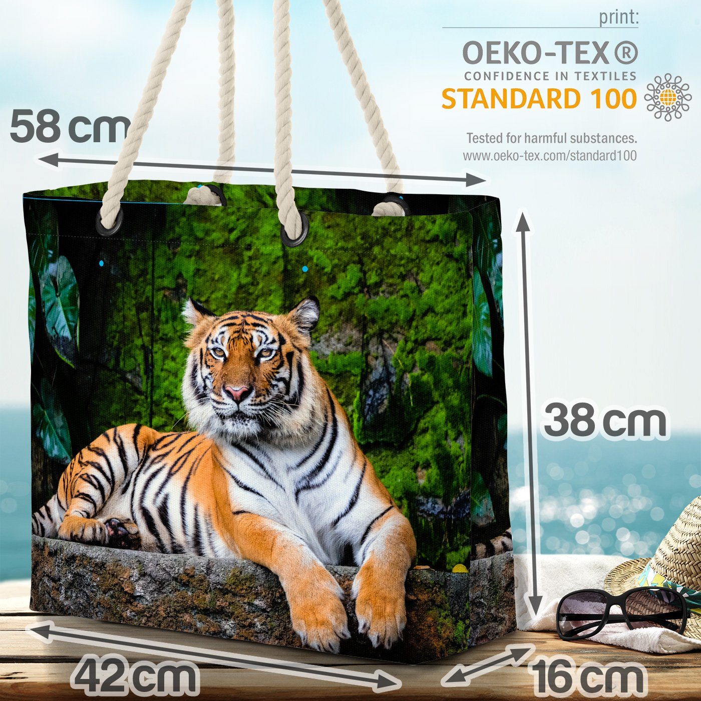 VOID Strandtasche (1-tlg), Tiger Dschungel Katze Raubkatze Urwald Afrika Beach Bag Dschungel Tiger Safari