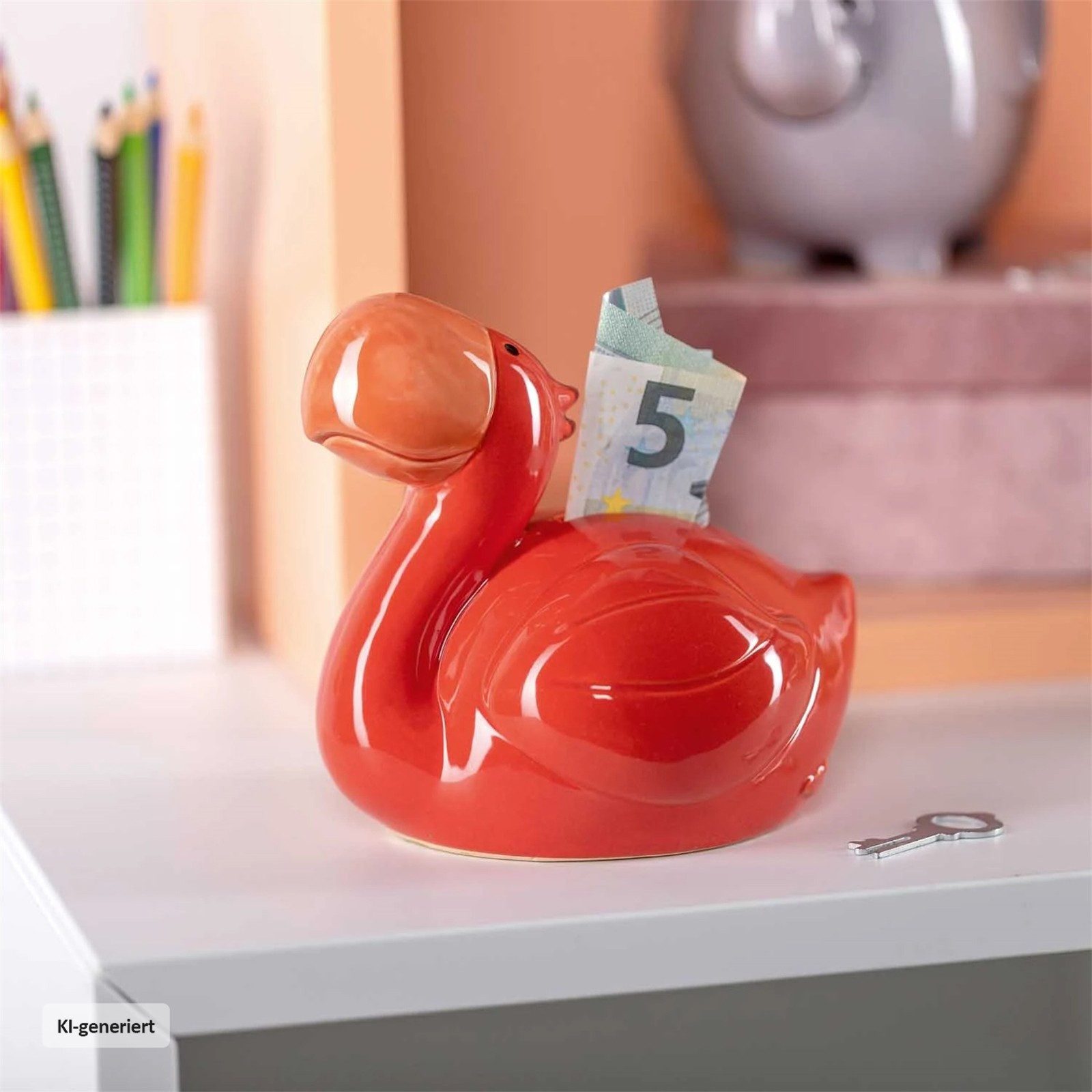 LEONARDO Spardose Spardose 12 cm rot Flamingo BAMBINI, (Stück, 1-tlg., 1 Spardose ohne Dekoration), Geschenkidee