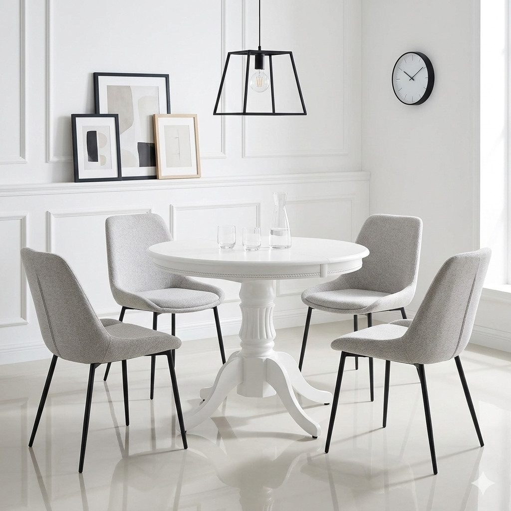 designimpex Esstisch Esstisch HAW-111 rund ausziehbar Weiß Massiv Tisch Echtholz Esszimmer, Esstisch, Esszimmertisch, Küche, Tisch, Couchtisch, Wohnzimmertisch – Bild 2 von 5