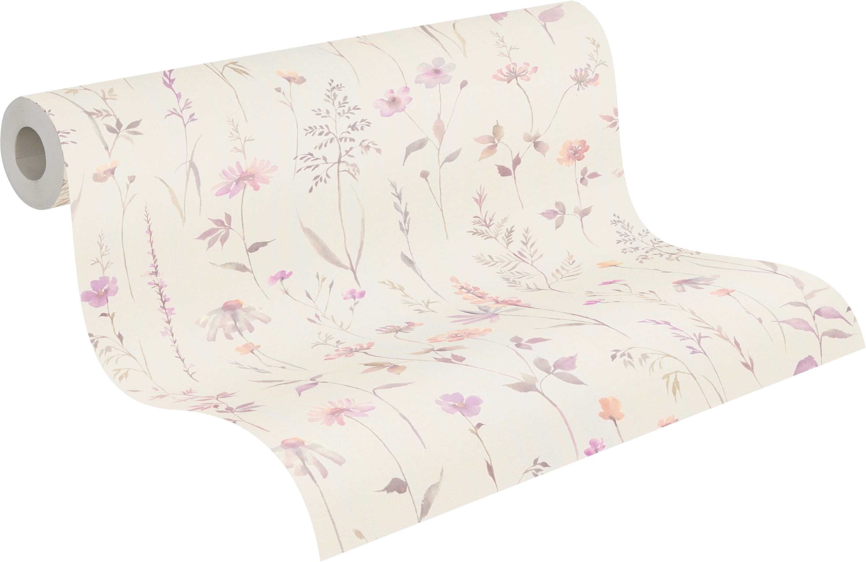 A.S. Création Vliestapete Trend Spectrum Floral – Romantische Blütenranken Vliestapete, leicht strukturiert, floral, matt, geblümt, (1 St), Romantische Blüten- und Blätterranken in harmonischer Farbwelt