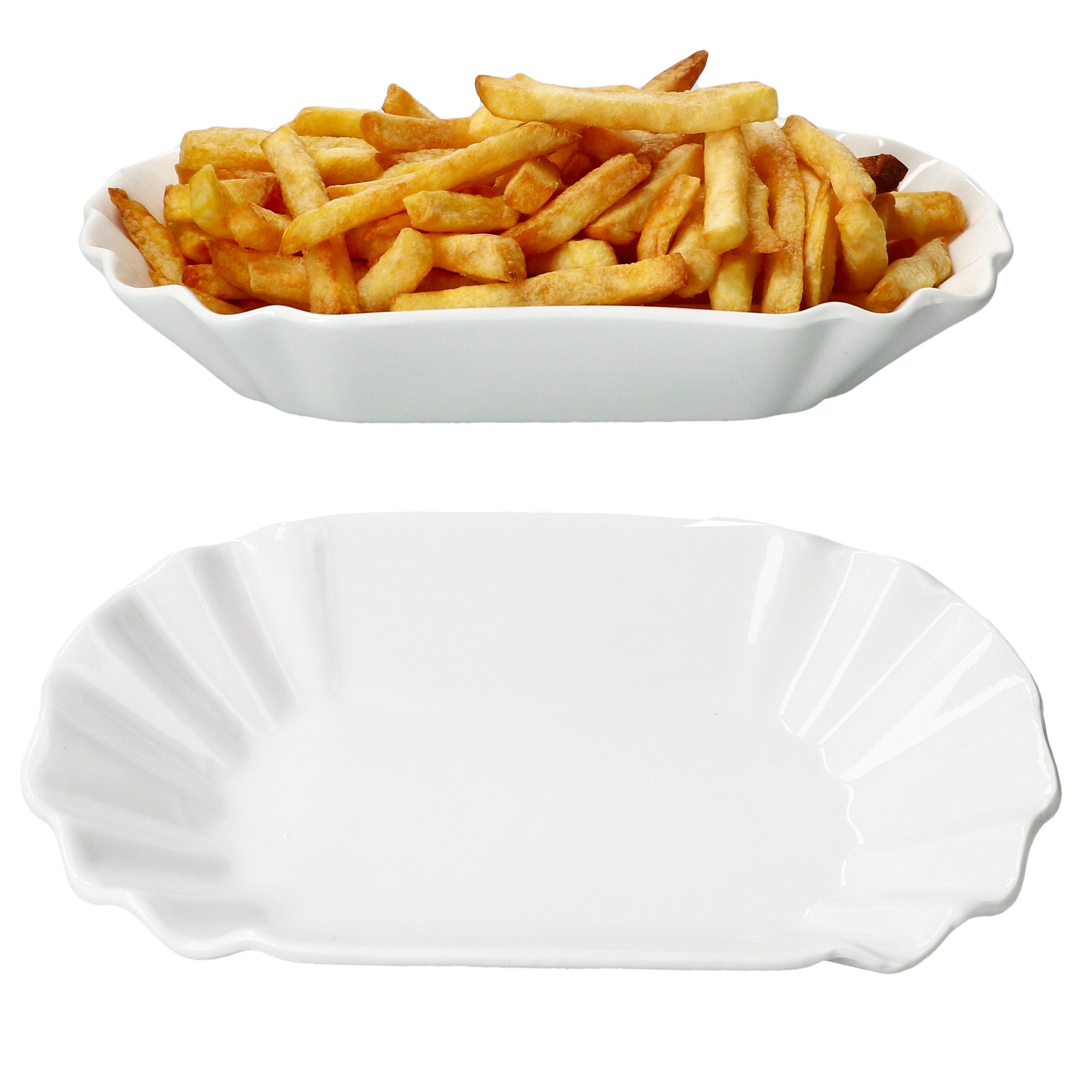 MamboCat Servierschale 2x Frietjes XL Pommesschale oval weiß Currywurst-Schale Porzellan, Porzellan