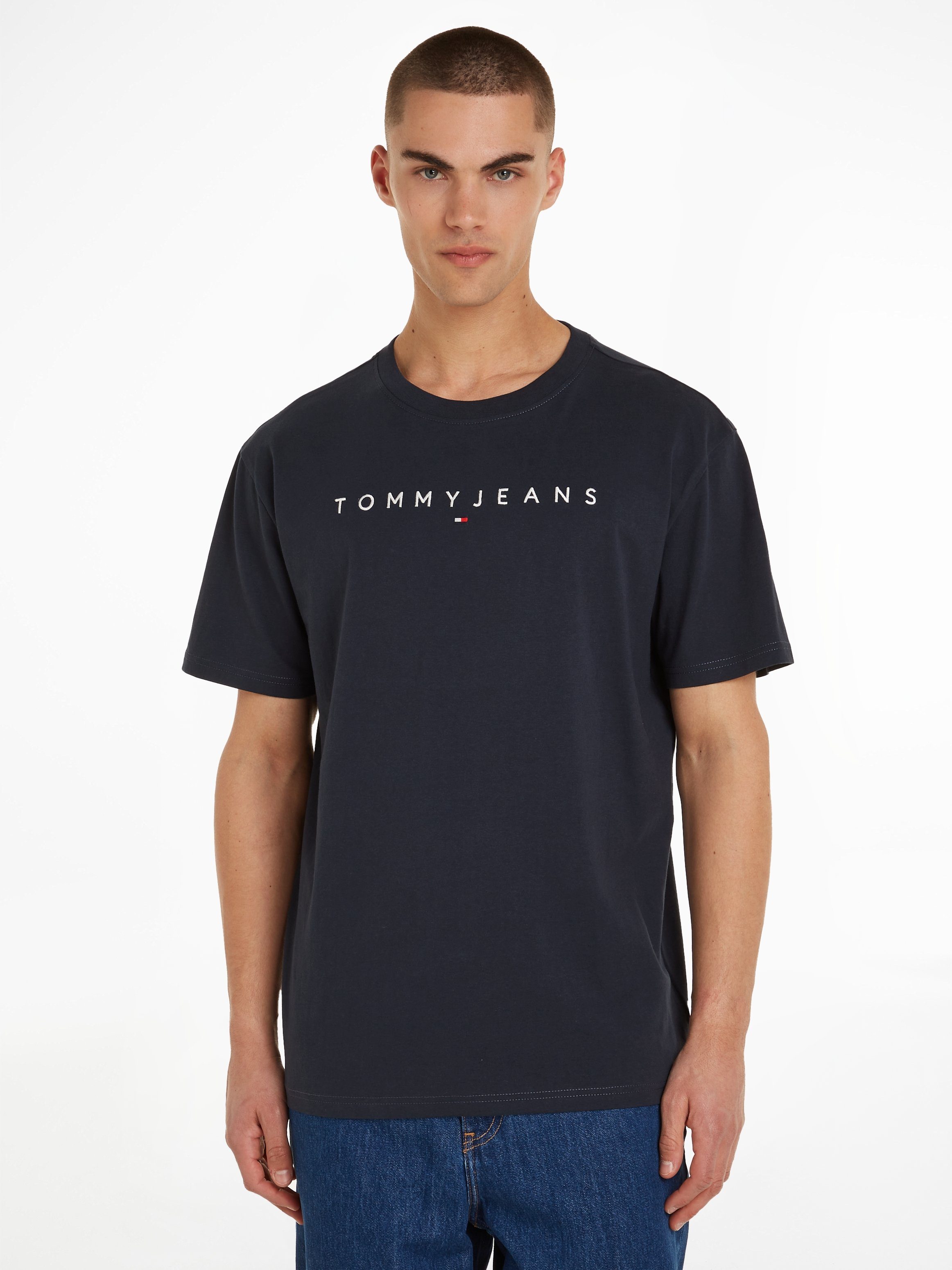 Tommy Jeans T-Shirt TJM REG LINEAR LOGO TEE EXT mit Markenlabel