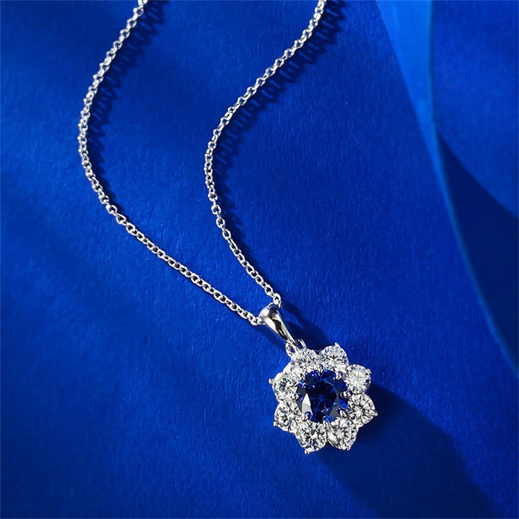 (1-tlg) Blau mit DAYUT Charm-Kette Halskette Schneeflocke Strass Anhänger Damen Mode