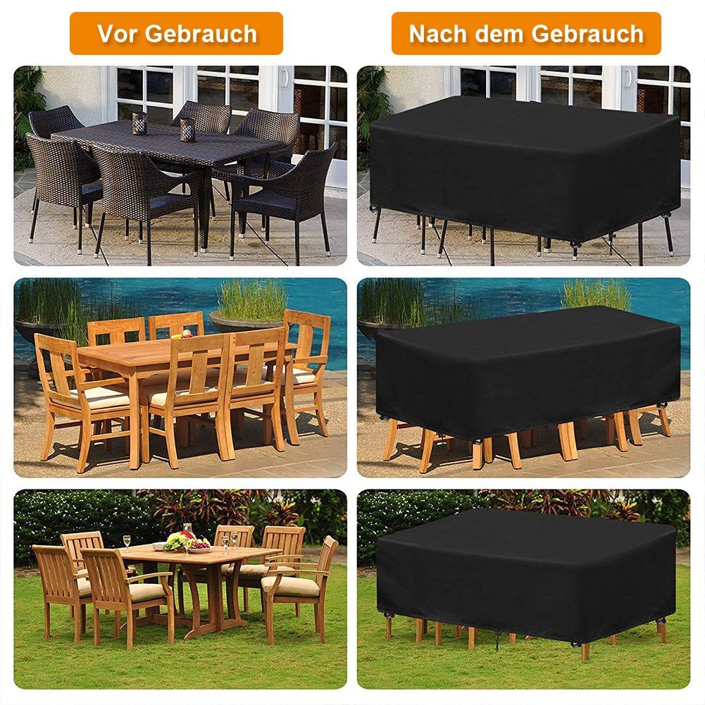 Gartenmöbel-Abdeckung 320x130x100 Cm – Wasserdicht, Mit Kordelzug & Schnallen, Für Tische & Sitzgruppen