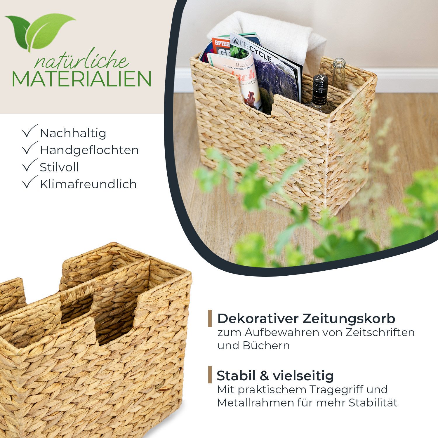 HMF Zeitungsständer Zeitungskorb geflochten aus Wasserhyazinthe, vielfältig günstig online kaufen