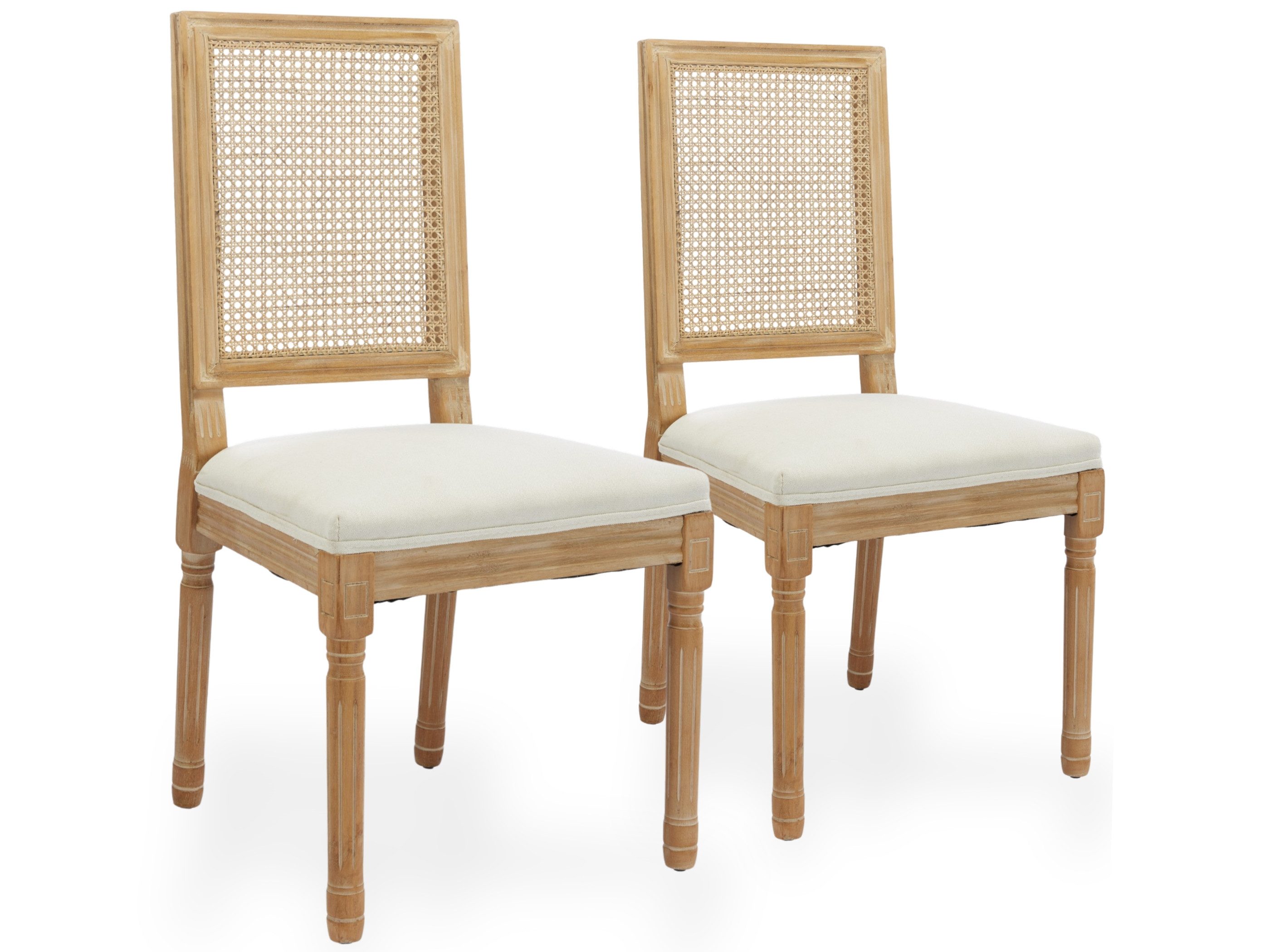 SeedWave Esszimmerstuhl 2er-Set Polsterstühle mit Rattanlehne und Massivholzrahmen (2er Set), Leinenpolster mit Schaumstoff und S-Federn im Vintage-Stil