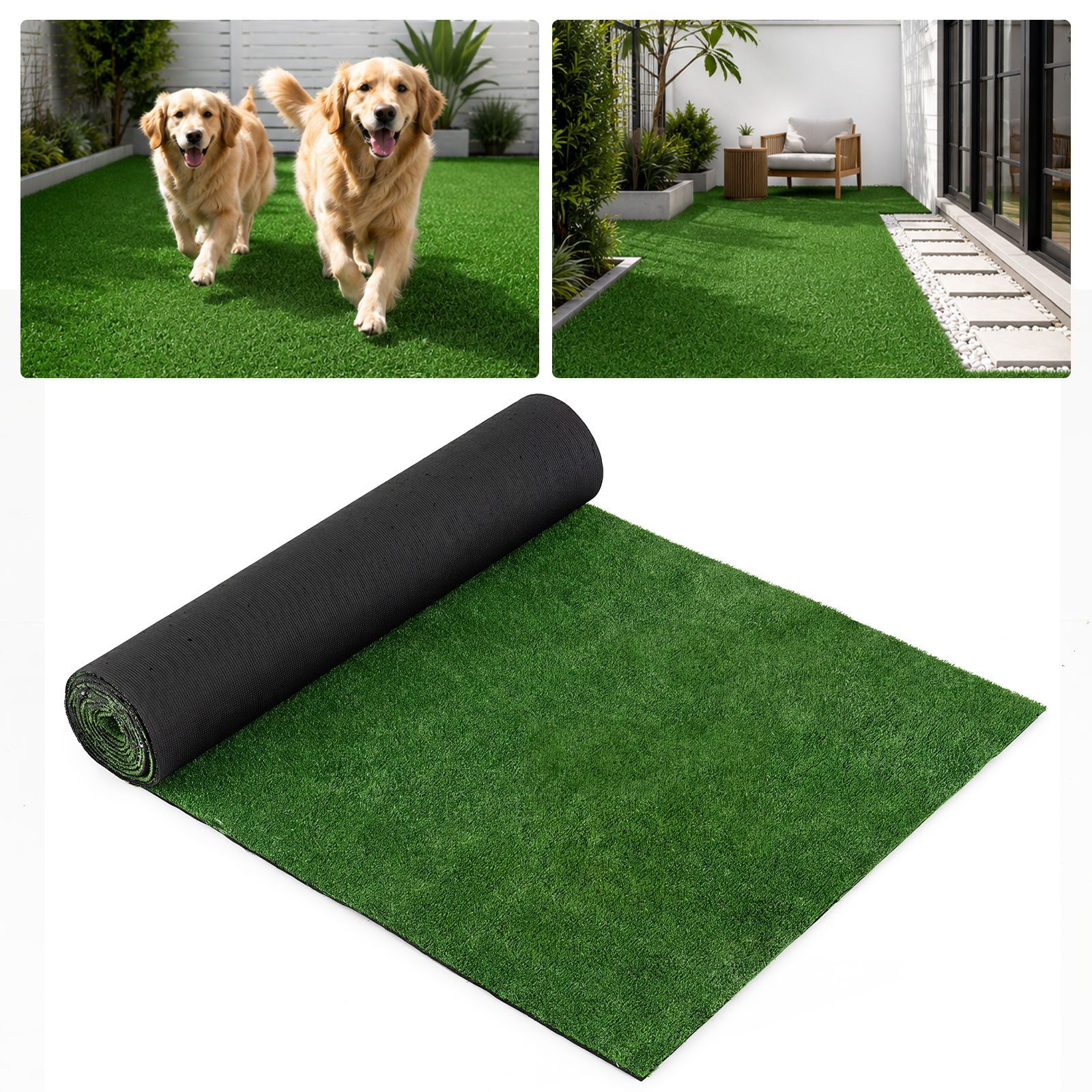 COSTWAY Kunstrasen, rechteckig, Höhe: 7 mm, Rasenteppich, Rollrasen, für Garten, Hundeauslauf