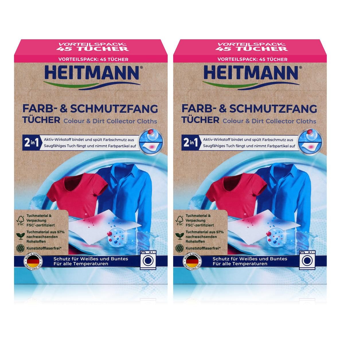 Heitmann Farb- und Schmutzfangtücher 45 Tücher Wäscheschutz (2er Pack) Reinigungstücher
