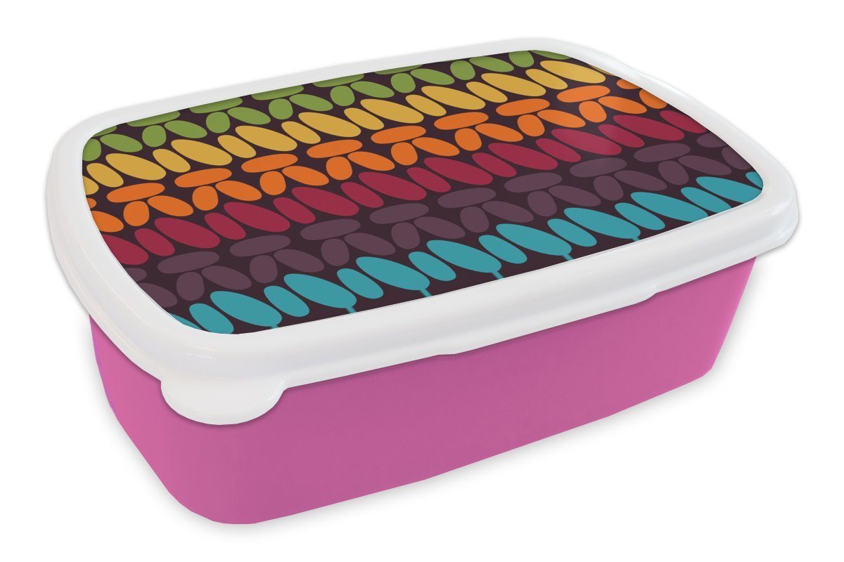 Regenbogen, Retro - rosa (2-tlg), Snackbox, für Häkelmuster - Kinder, Mädchen, Brotbox Erwachsene, Lunchbox MuchoWow Kunststoff, Kunststoff Brotdose