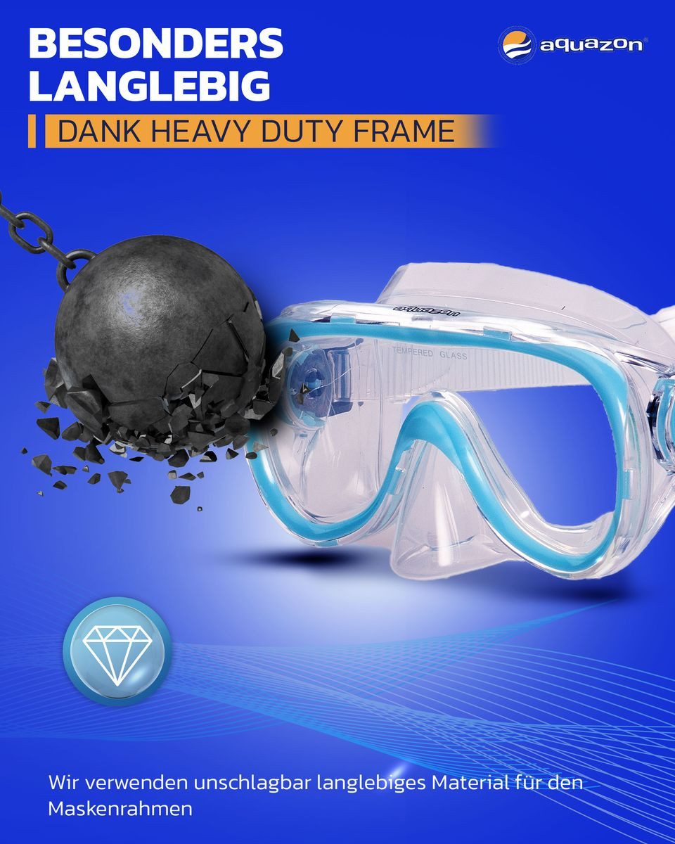AQUAZON Taucherbrille DOLPHIN, Schnorchelbrille für Kinder 7-12 Jahre, Tempered glas