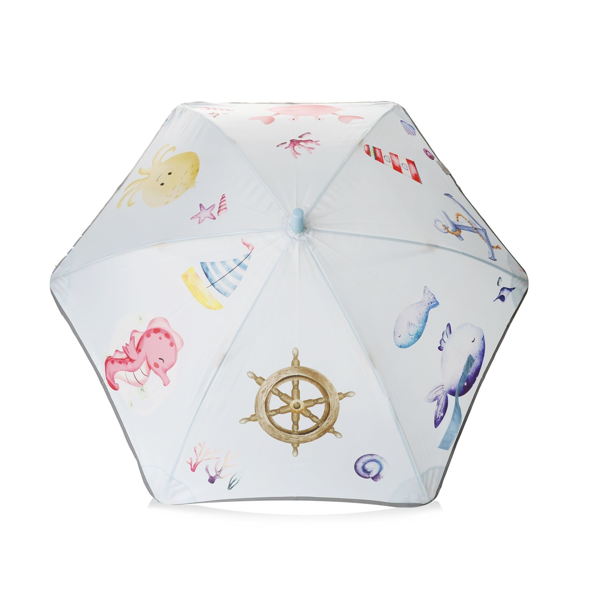 Sonia Originelli Taschenregenschirm Kinder Regenschirm reflektierend maritim Fische Krabbe Leuchtturm