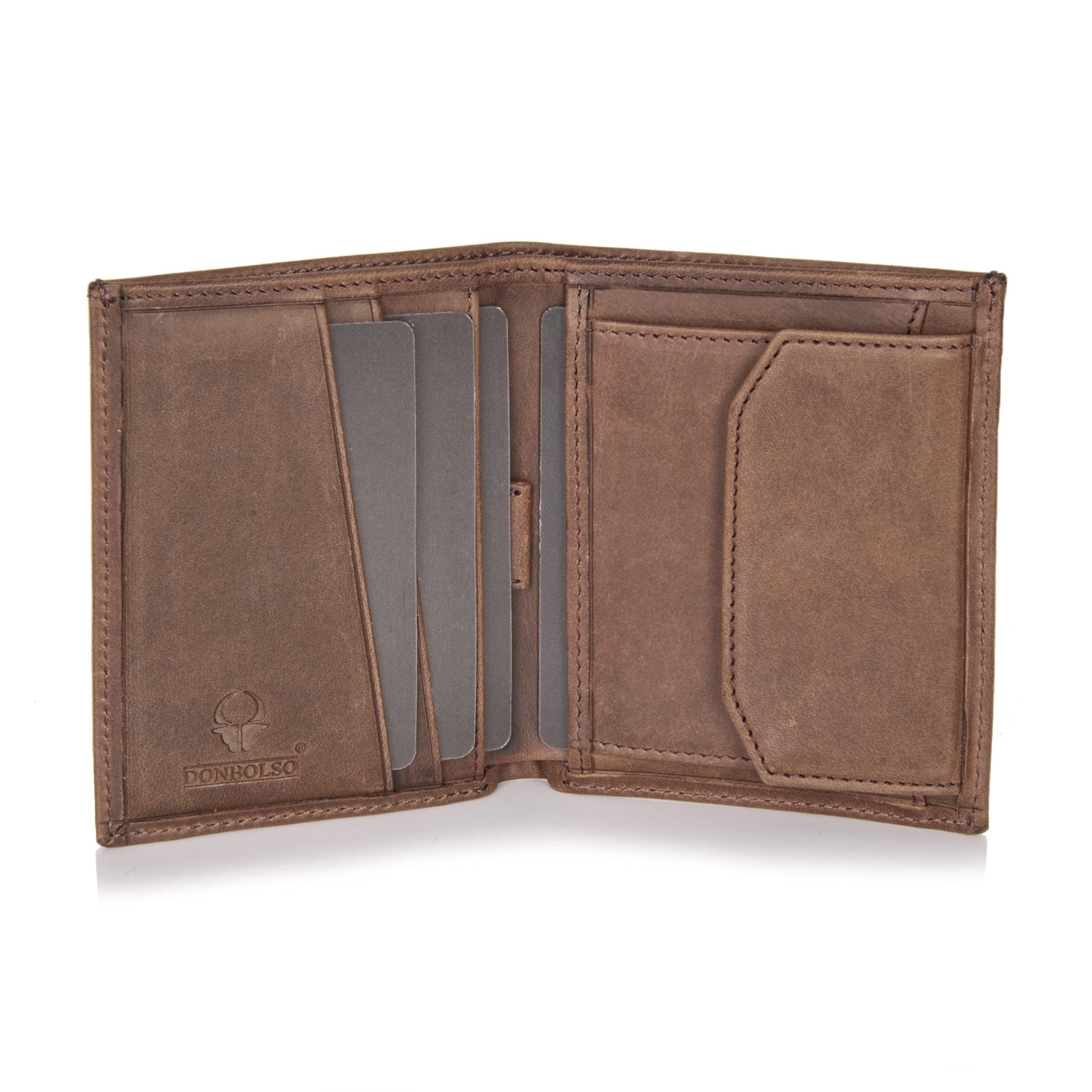 Donbolso Mini Geldbörse Slim Wallet Echtleder Geldbeutel RFID Schutz 6 Kartenfächer, Vintage Braun Mit Mnzfachvintage