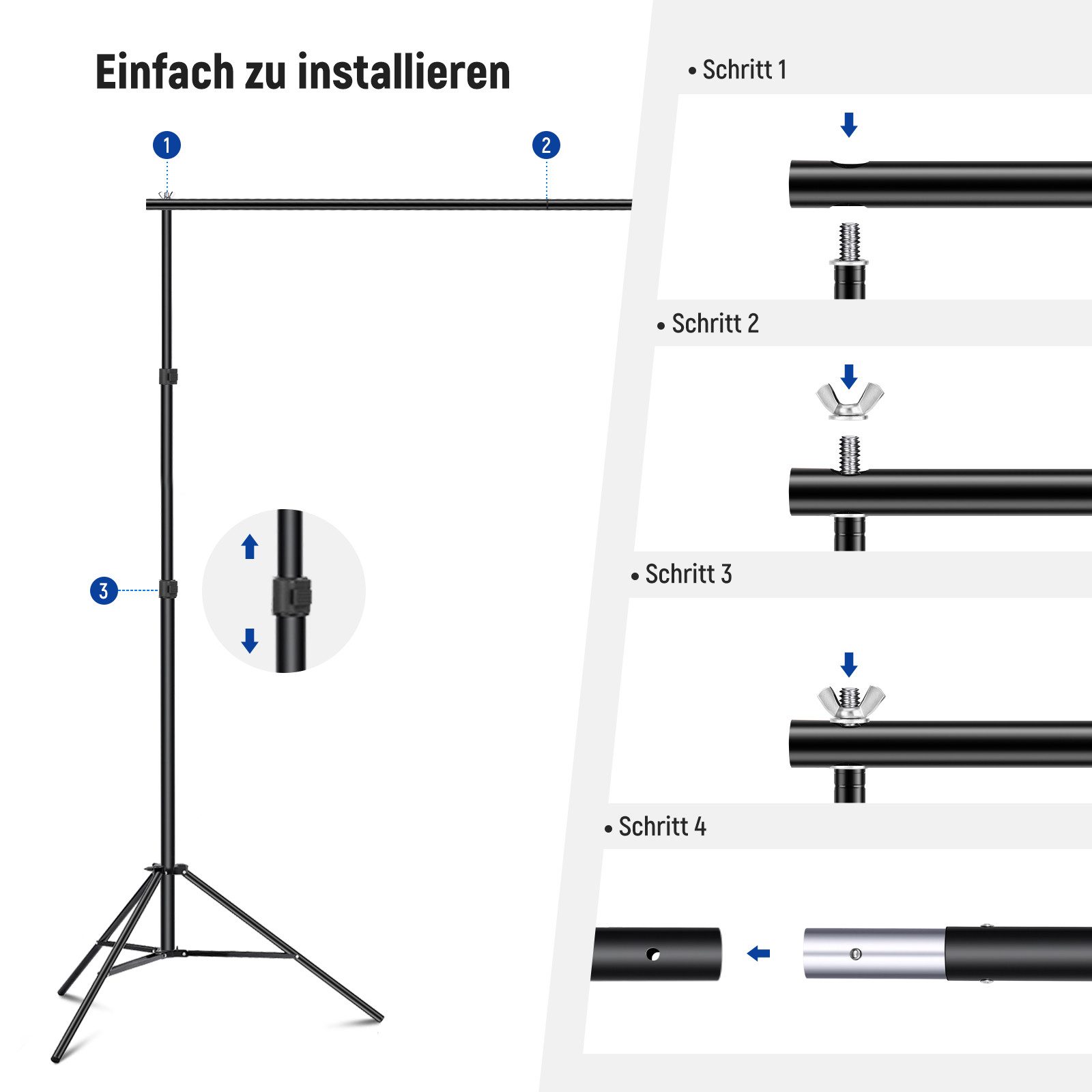 Neewer Hintergrundsystem NK-ST0204 Fotostudio Hintergrund Stützsysteme, 3m breit 2m hoch, Verstellbarer Hintergrundständer, 2 Sandsäcken, Tragetasche für Studio