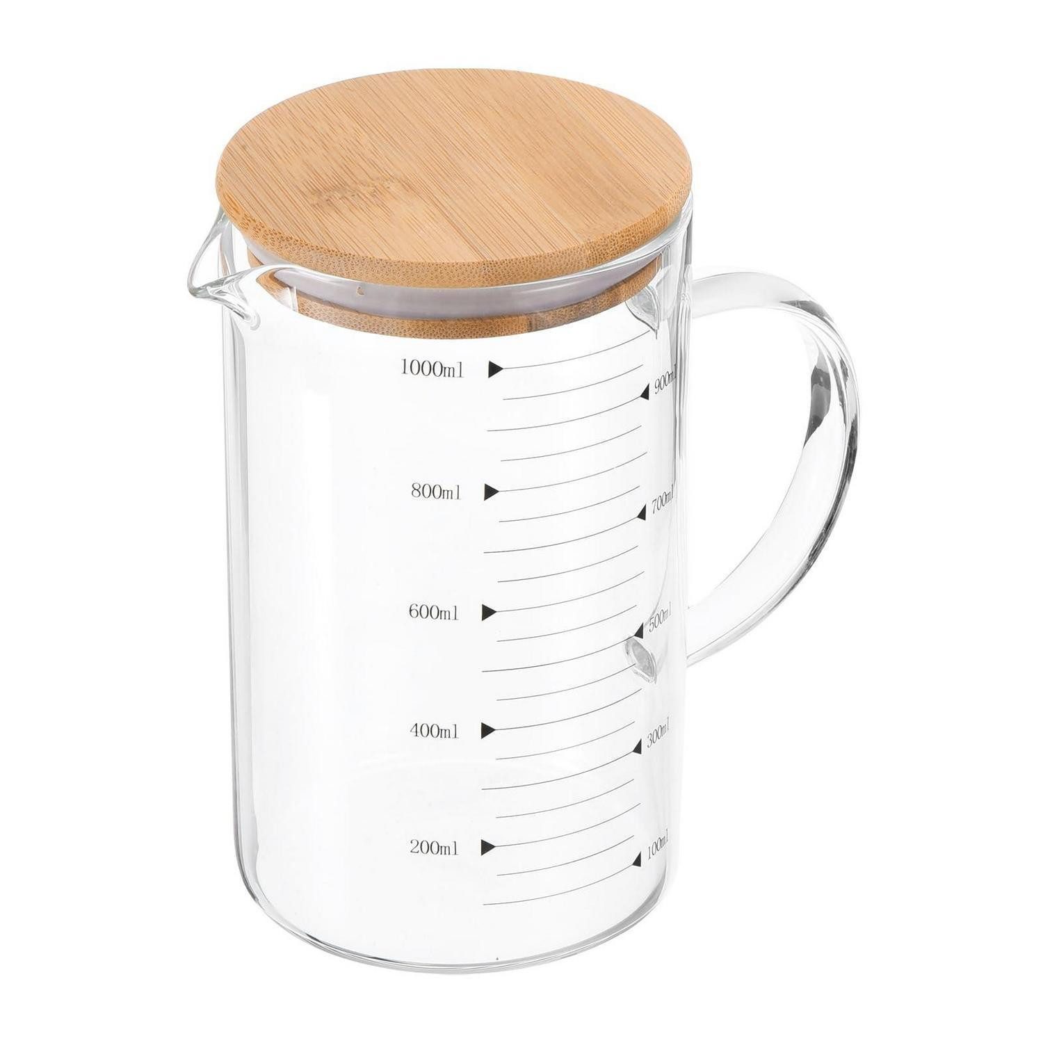 LuxusKollektion Messbecher Messbecher Glas 1000ml mit Holzdeckel, Glas