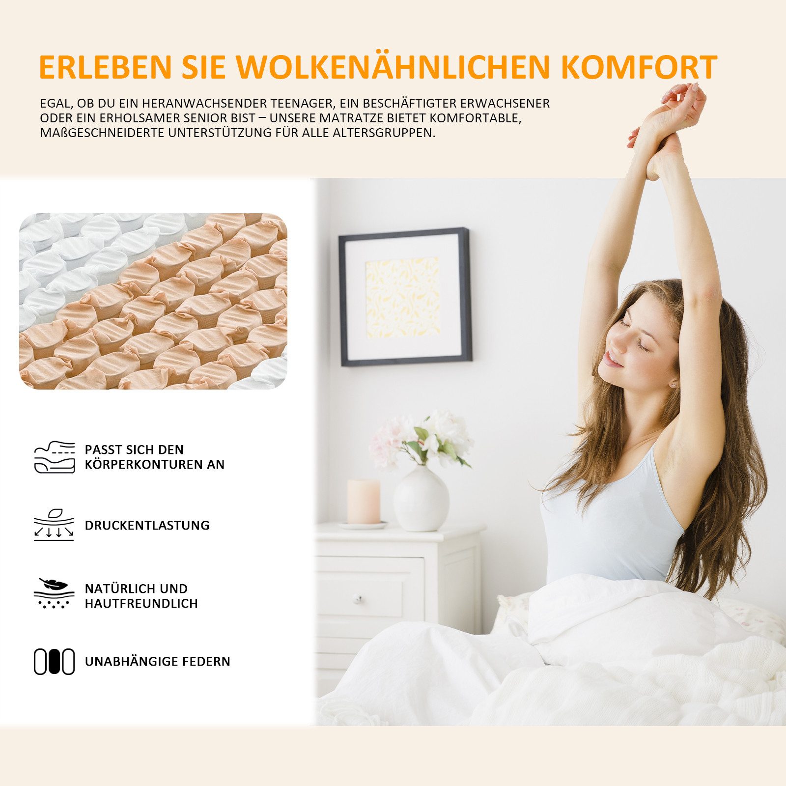 Taschenfederkernmatratze 7 Zonen Matratze 22 cm,90x200 günstig online kaufen
