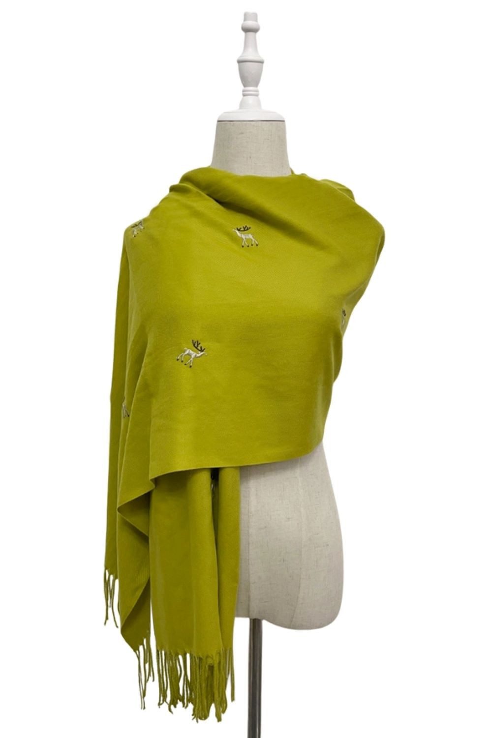 Fashion Scarf World Modeschal Eleganter Damen-Schal mit Rentier-Stickerei, Fein verarbeitet und mit stilvollen Fransen