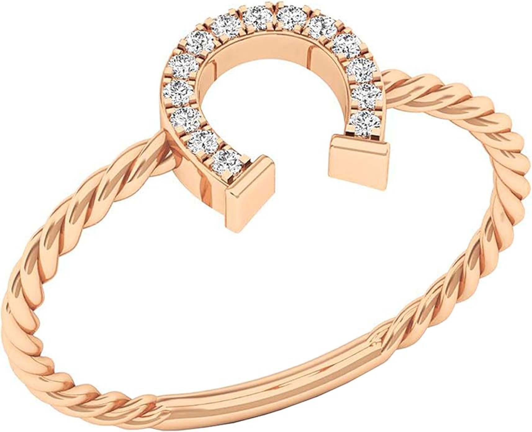 Jumpeak Diamantring Ring Gold Damen 585 Echtgold,Diamant Ring Damen,Hufeisenring,Eheringe, Promise Ring,Ring Damen,Mutter tochter Geschenk,Geschenk Schwester