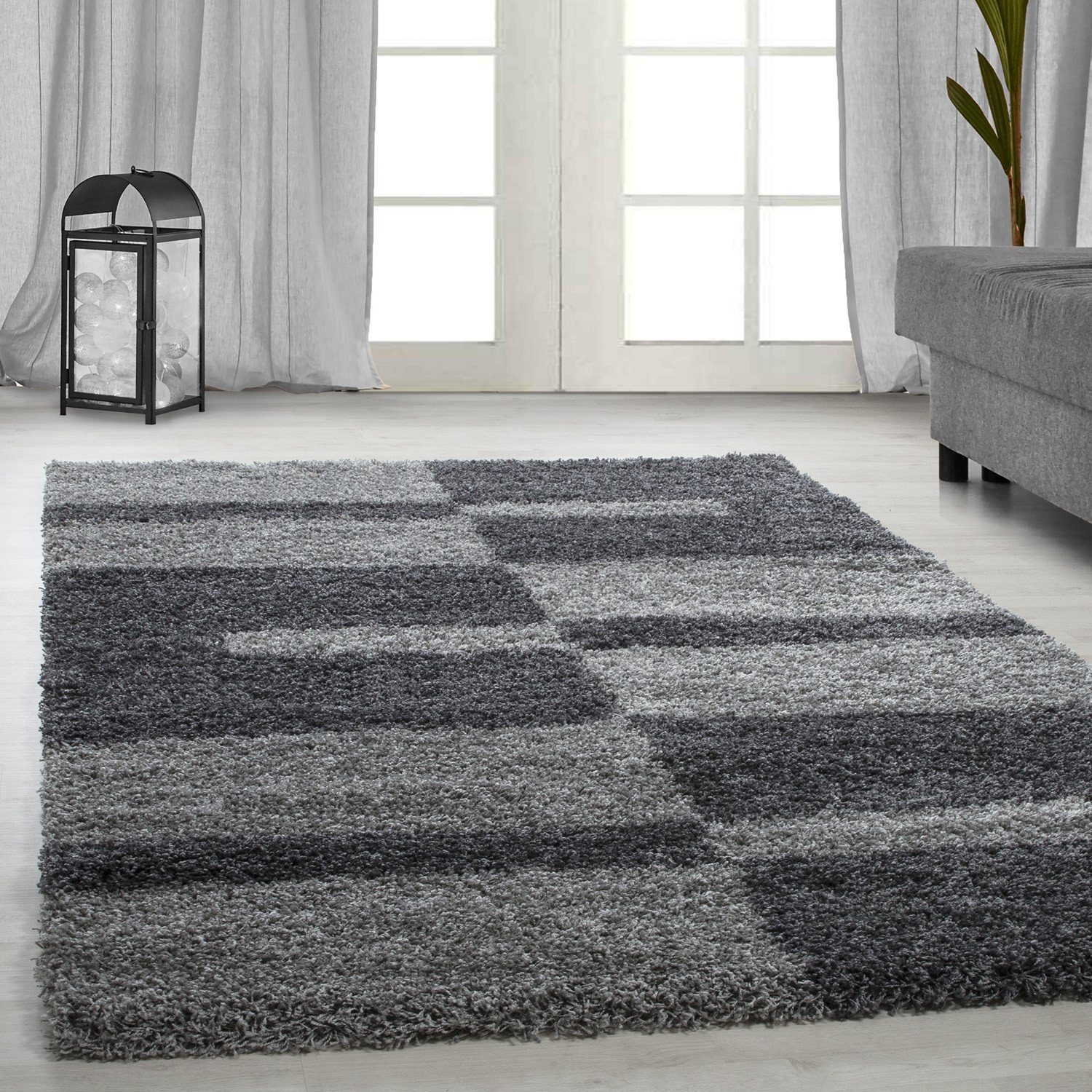 Stilvoll Günstig Hochflor-Teppich Teppich für den Flur oder Küche Kariertes Design, Läufer, Höhe: 30 mm